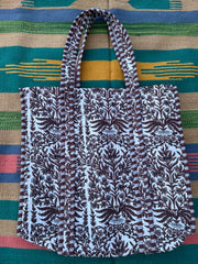 Quilted Cotton Extra Large Tote Bag, Reversible Weekender Shoulder Bag, Eco Friendly Sturdy Grocery Shopping Vibrant Brown White