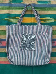 Quilted Cotton Extra Large Tote Bag, Reversible Weekender Shoulder Bag, Eco Friendly Sturdy Grocery Shopping White Gray Gardenia