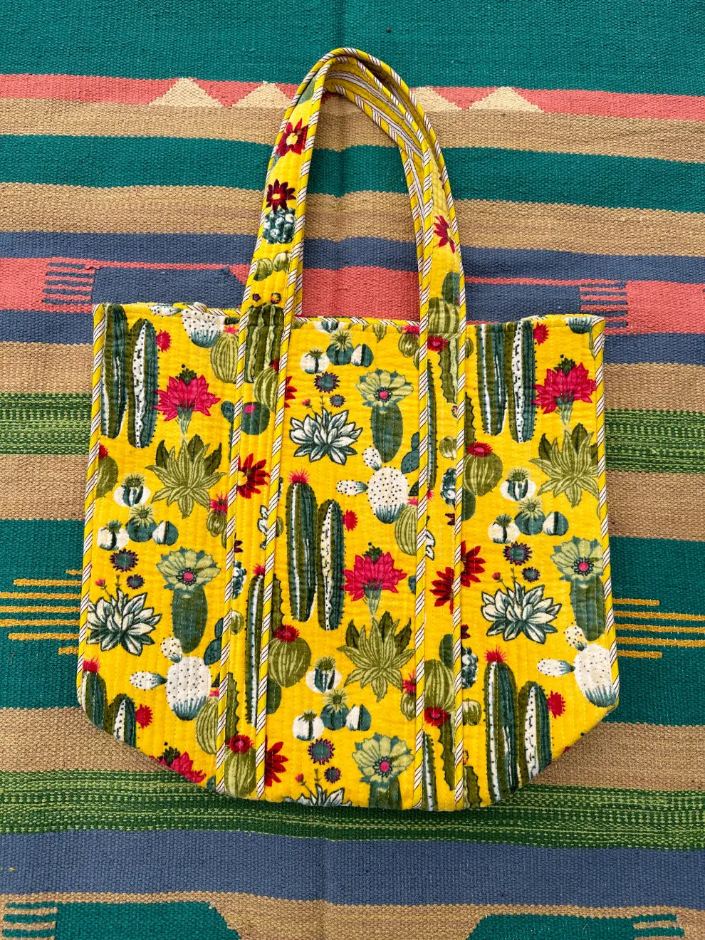 Boho Tote Bag Large Reversible Quilted Velvet Cotton | Beach Weekend Bag Eco friendly Sustainable Sturdy Grocery Shopping Ochre