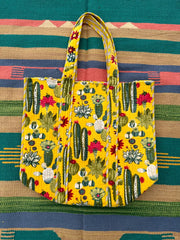 Boho Tote Bag Large Reversible Quilted Velvet Cotton | Beach Weekend Bag Eco friendly Sustainable Sturdy Grocery Shopping Ochre