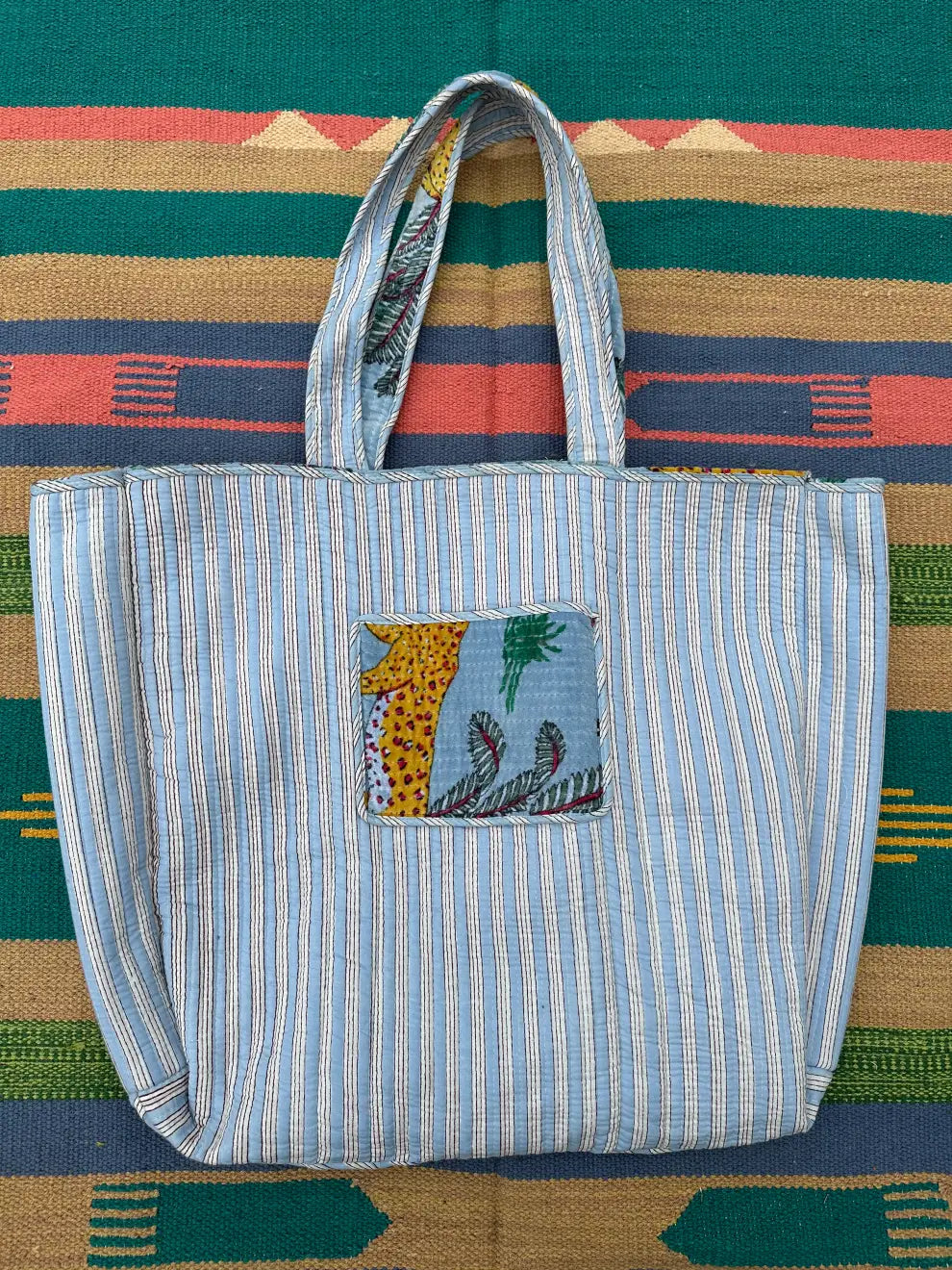 Boho Tote Bag Large Reversible Quilted Velvet Cotton | Beach Weekend Bag Eco friendly Sustainable Sturdy Grocery Shopping Ochre