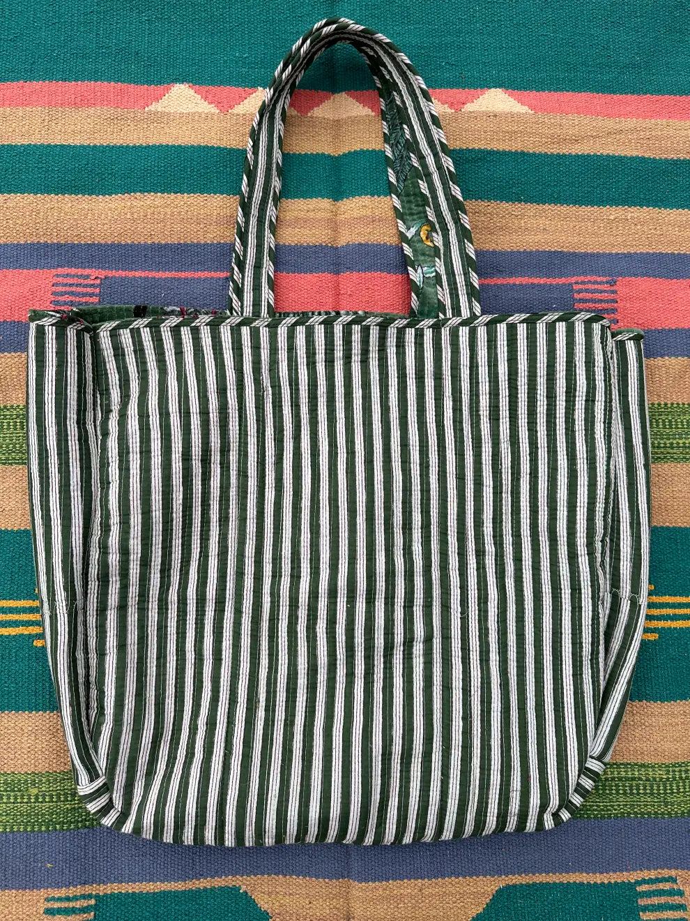 Boho Tote Bag Large Reversible Quilted Velvet Cotton | Beach Weekend Bag Eco friendly Sustainable Sturdy Grocery Shopping Ochre