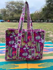 Boho Tote Bag Large Reversible Quilted Velvet Cotton | Beach Weekend Bag Eco friendly Sustainable Sturdy Grocery Shopping Ochre