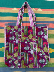 Boho Tote Bag Large Reversible Quilted Velvet Cotton | Beach Weekend Bag Eco friendly Sustainable Sturdy Grocery Shopping Ochre