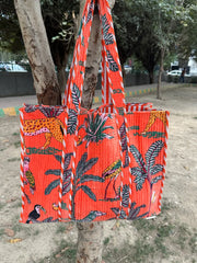 Boho Tote Bag Large Reversible Quilted Velvet Cotton | Beach Weekend Bag Eco friendly Sustainable Sturdy Grocery Shopping Ochre