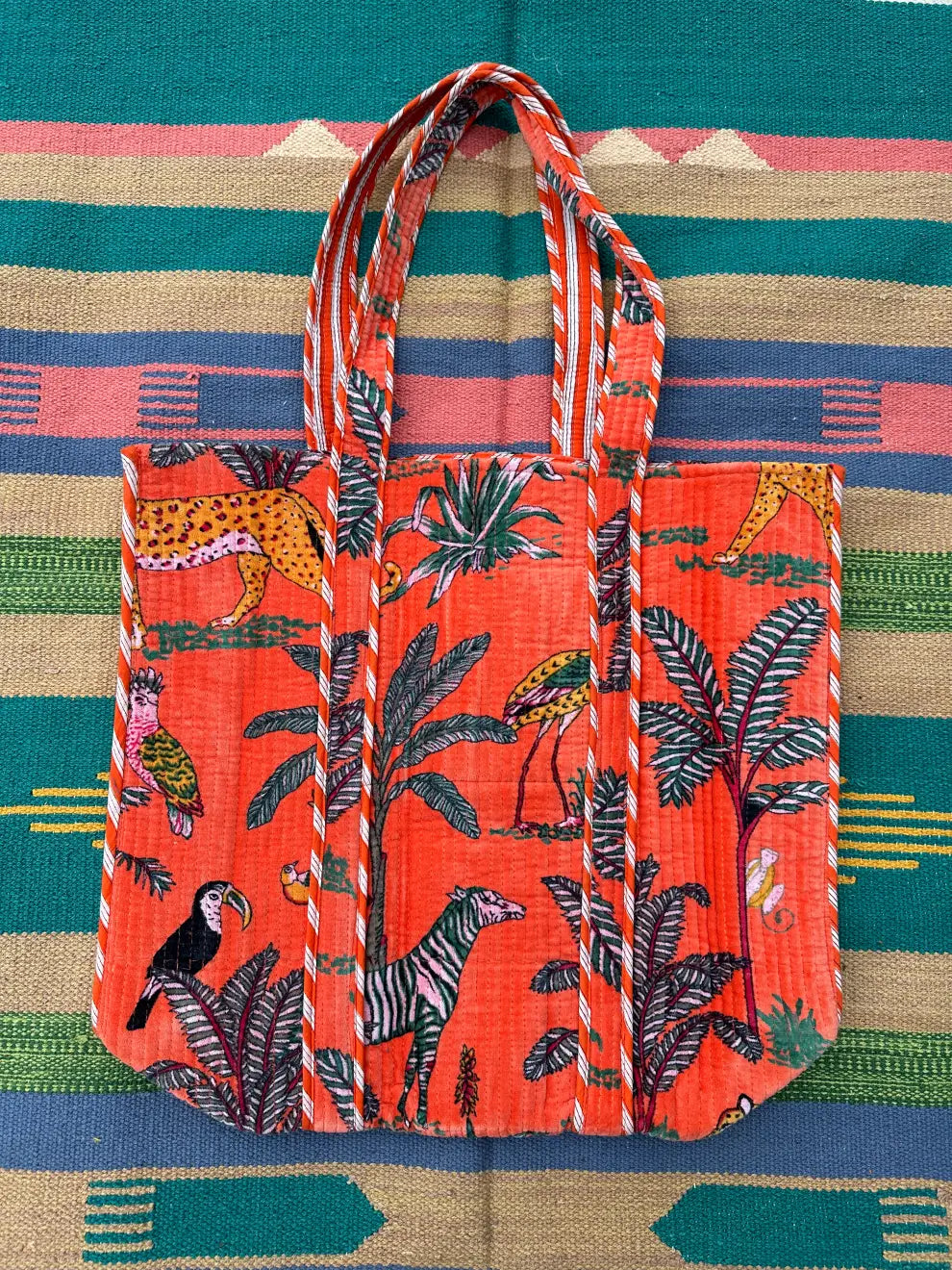 Boho Tote Bag Large Reversible Quilted Velvet Cotton | Beach Weekend Bag Eco friendly Sustainable Sturdy Grocery Shopping Ochre