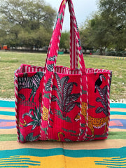 Boho Tote Bag Large Reversible Quilted Velvet Cotton | Beach Weekend Bag Eco friendly Sustainable Sturdy Grocery Shopping Ochre