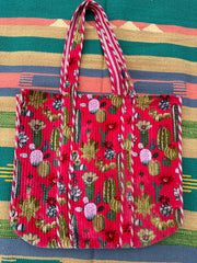 Boho Tote Bag Large Reversible Quilted Velvet Cotton | Beach Weekend Bag Eco friendly Sustainable Sturdy Grocery Shopping Ochre