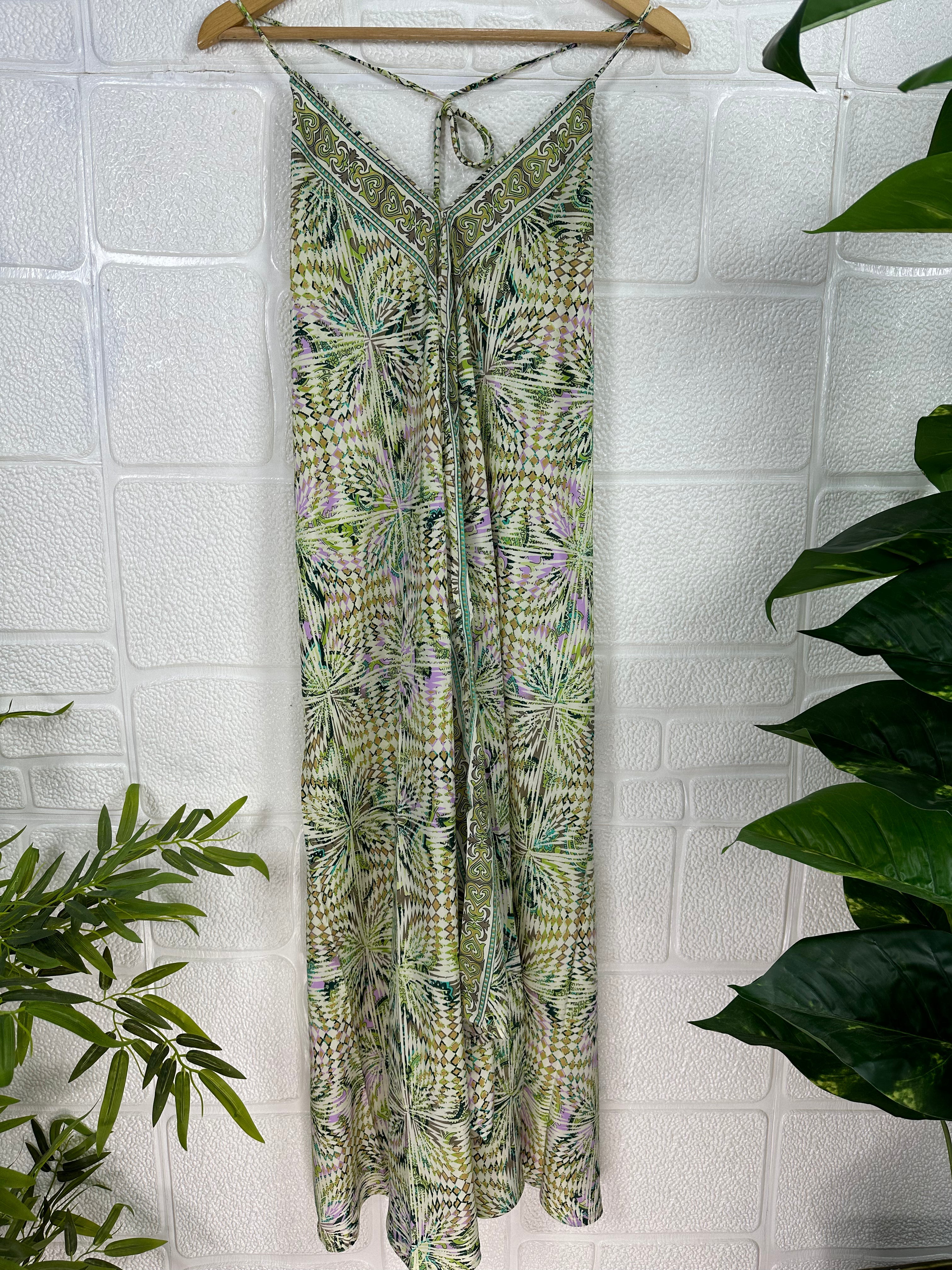 Handmade Floral Halter Maxi Dress: Vintage Boho Sundress