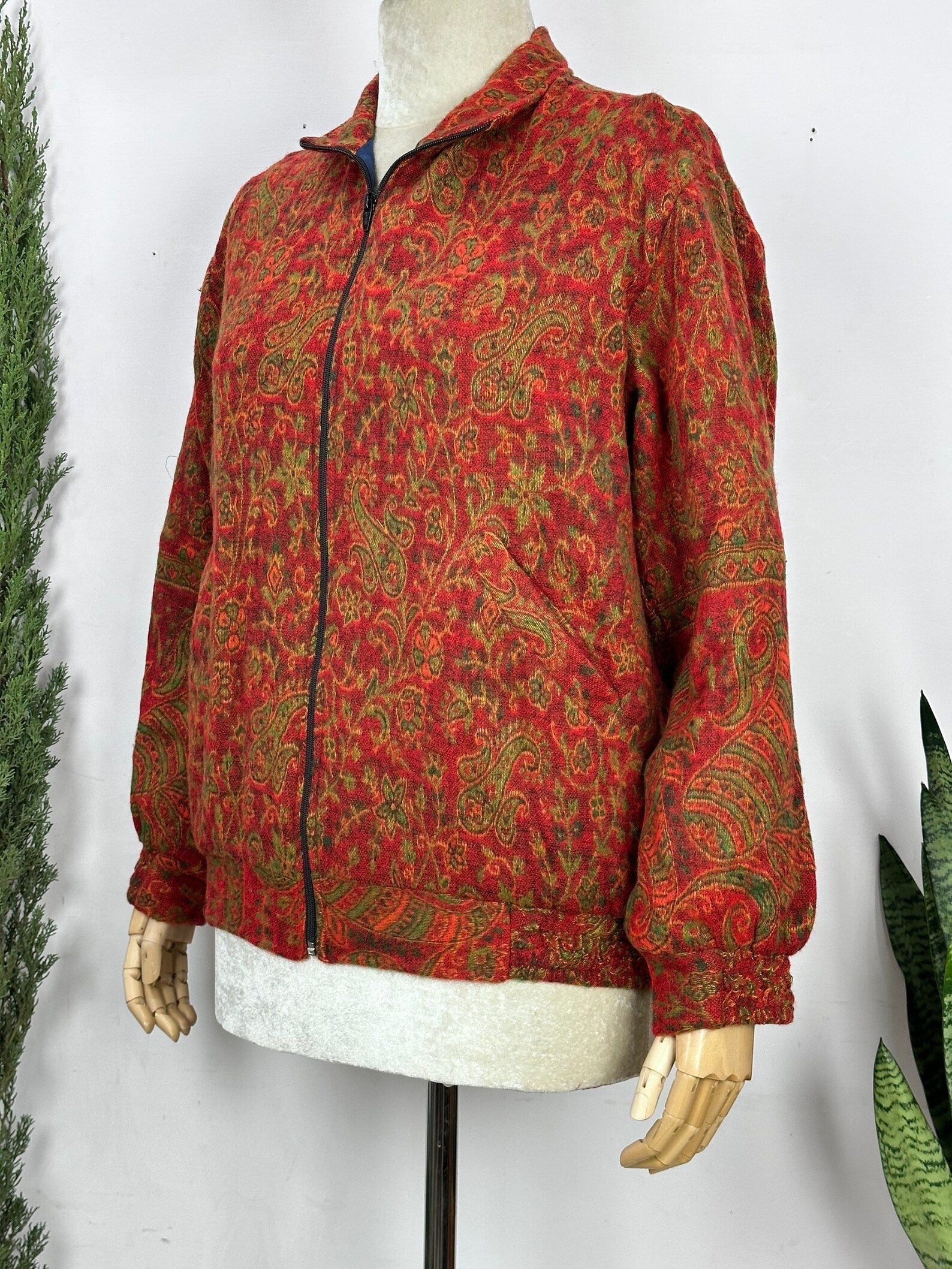 Handmade Paisley Floral Jacket: Yak Wool Blend Boho Bolero