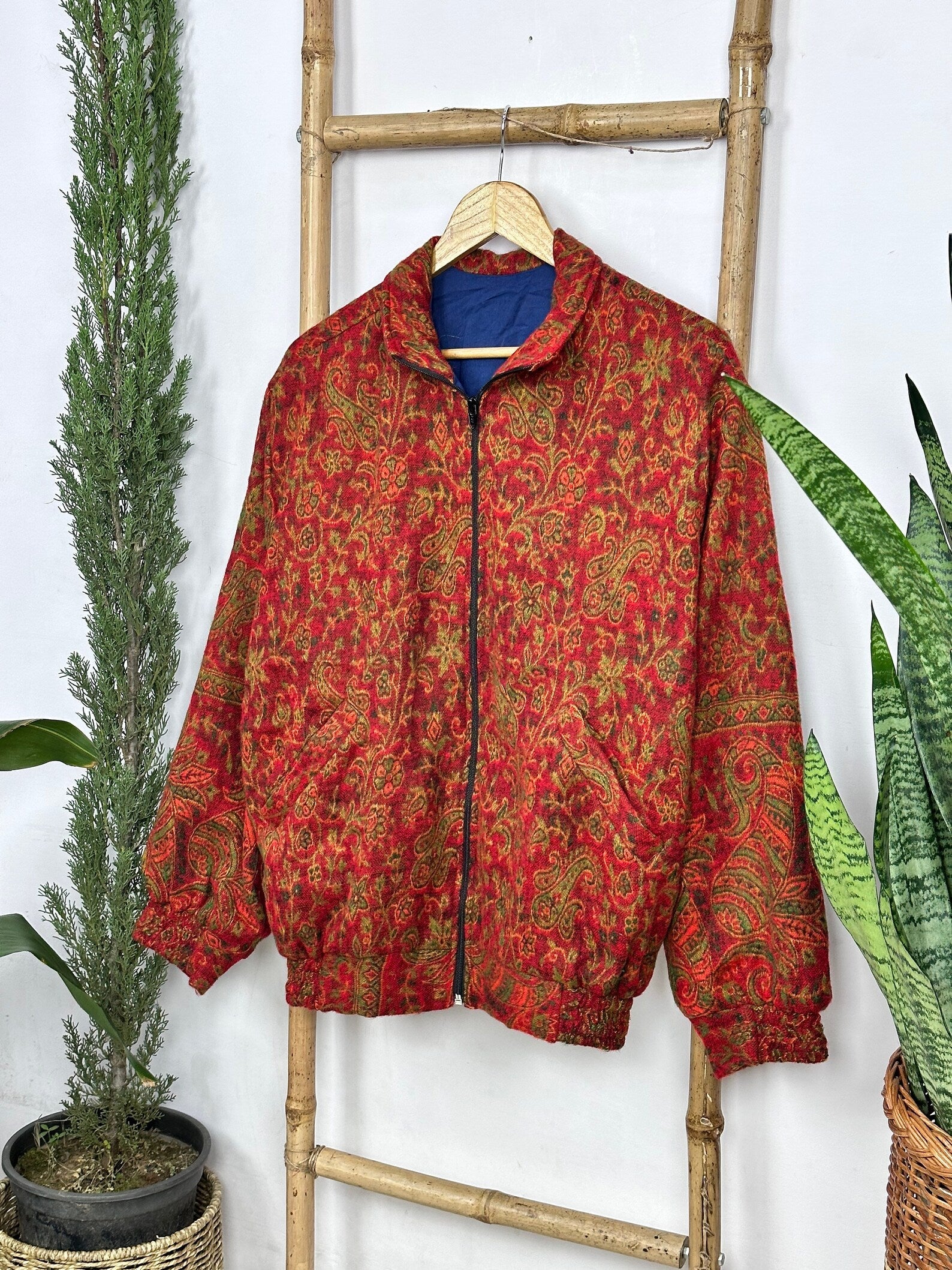 Handmade Paisley Floral Jacket: Yak Wool Blend Boho Bolero