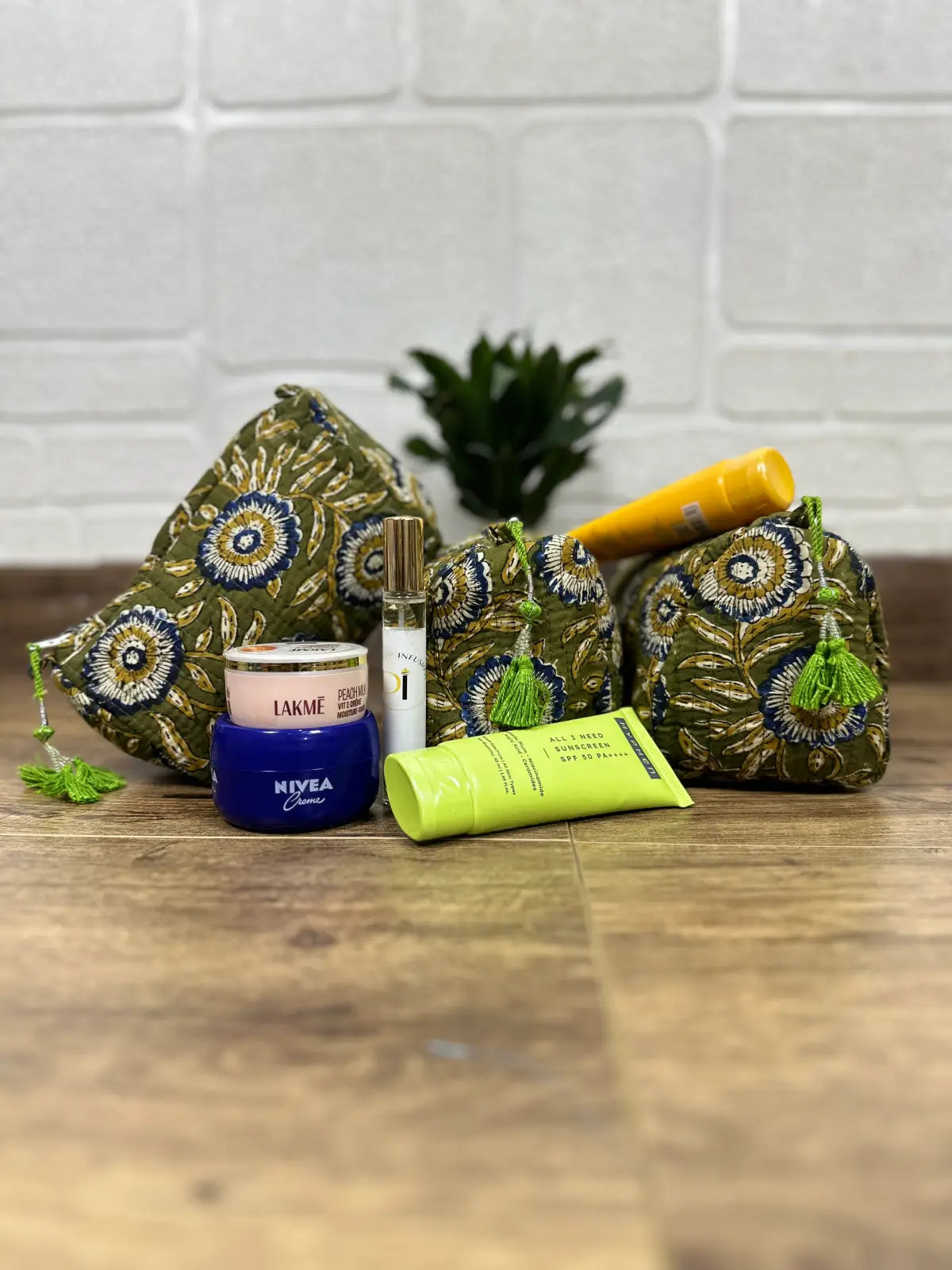 Block Print Toiletry & Makeup Bag | Quilted Wash Bag