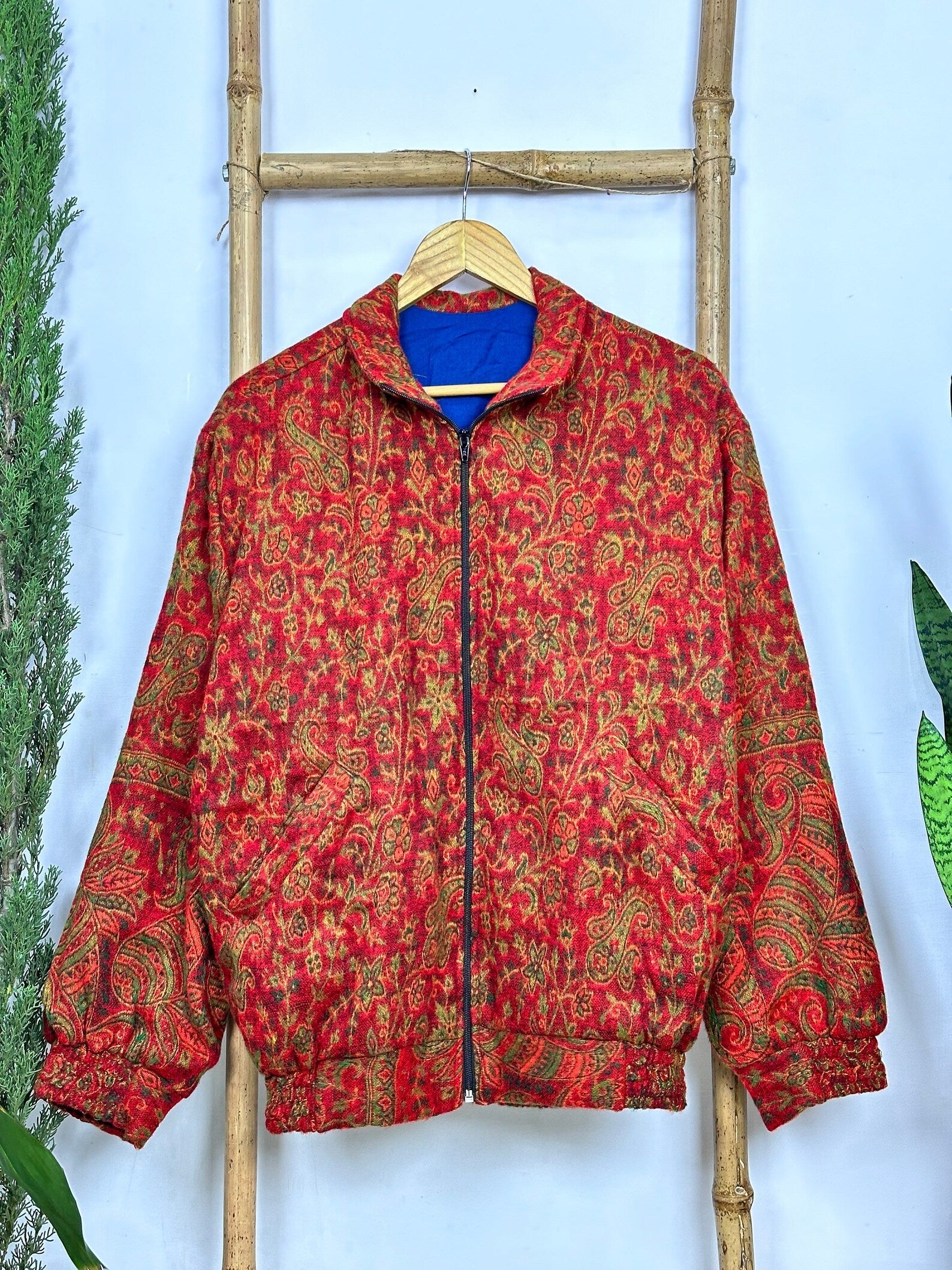 Handmade Paisley Floral Jacket: Yak Wool Blend Boho Bolero