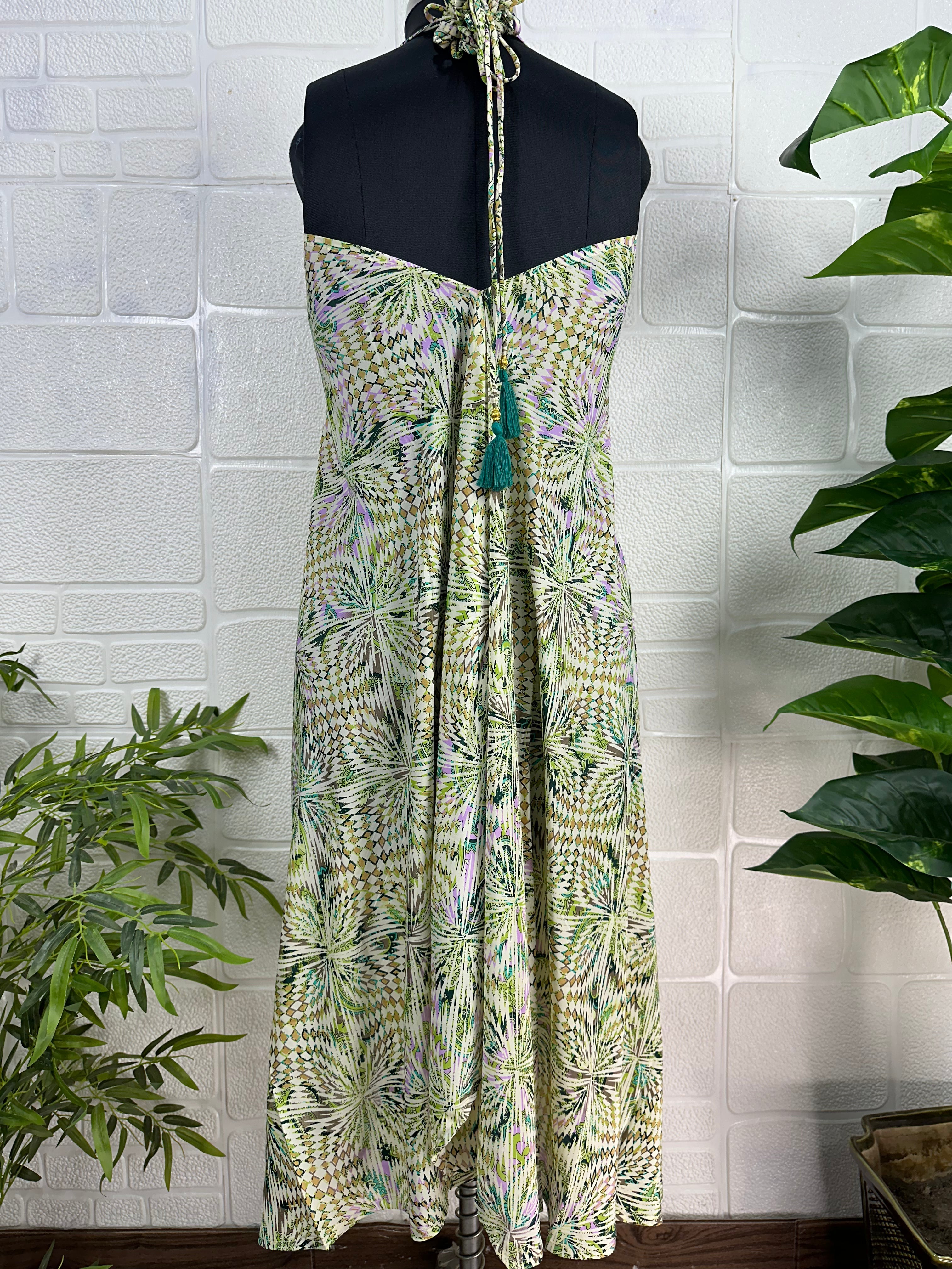 Handmade Floral Halter Maxi Dress: Vintage Boho Sundress
