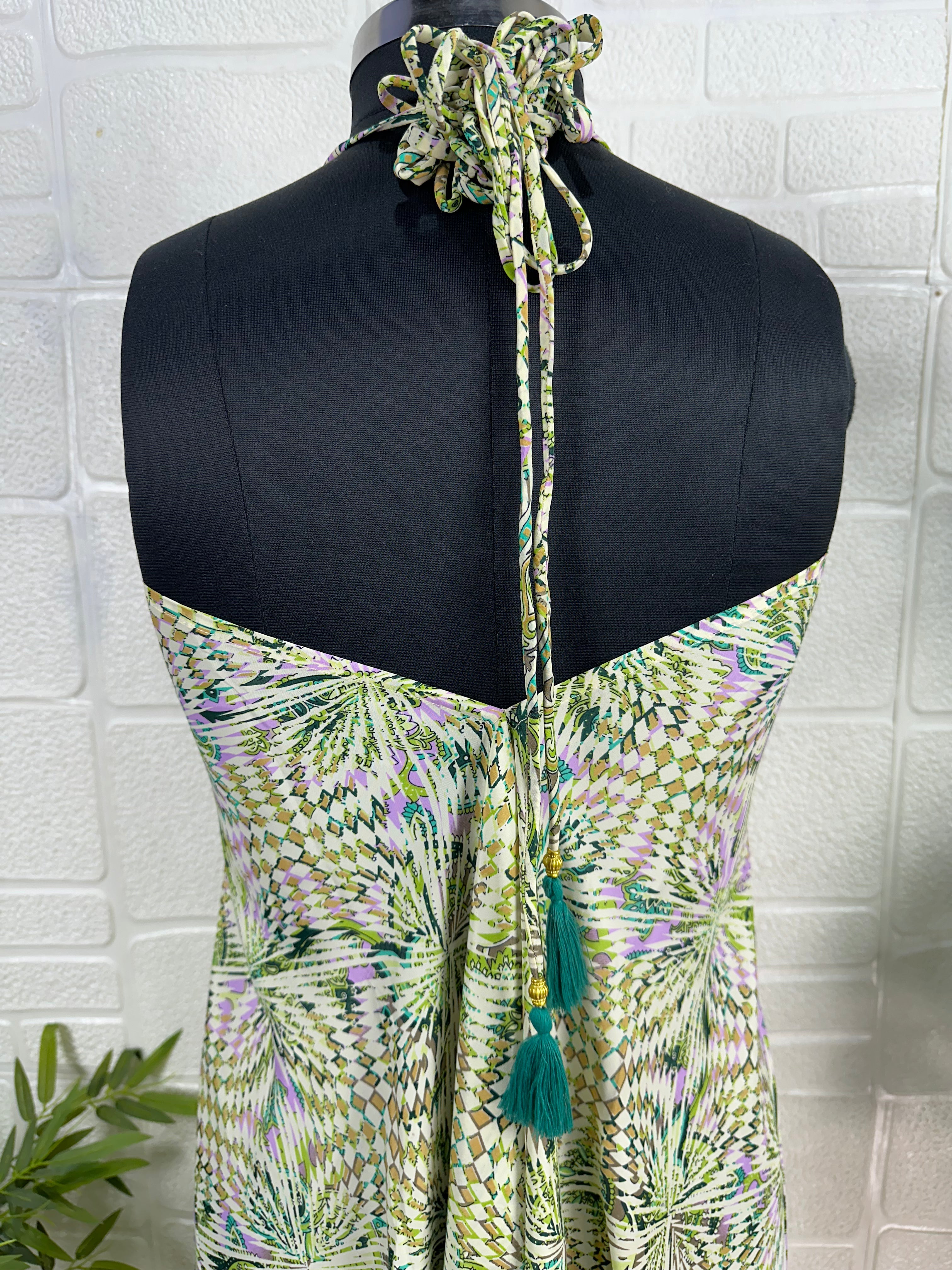 Handmade Floral Halter Maxi Dress: Vintage Boho Sundress