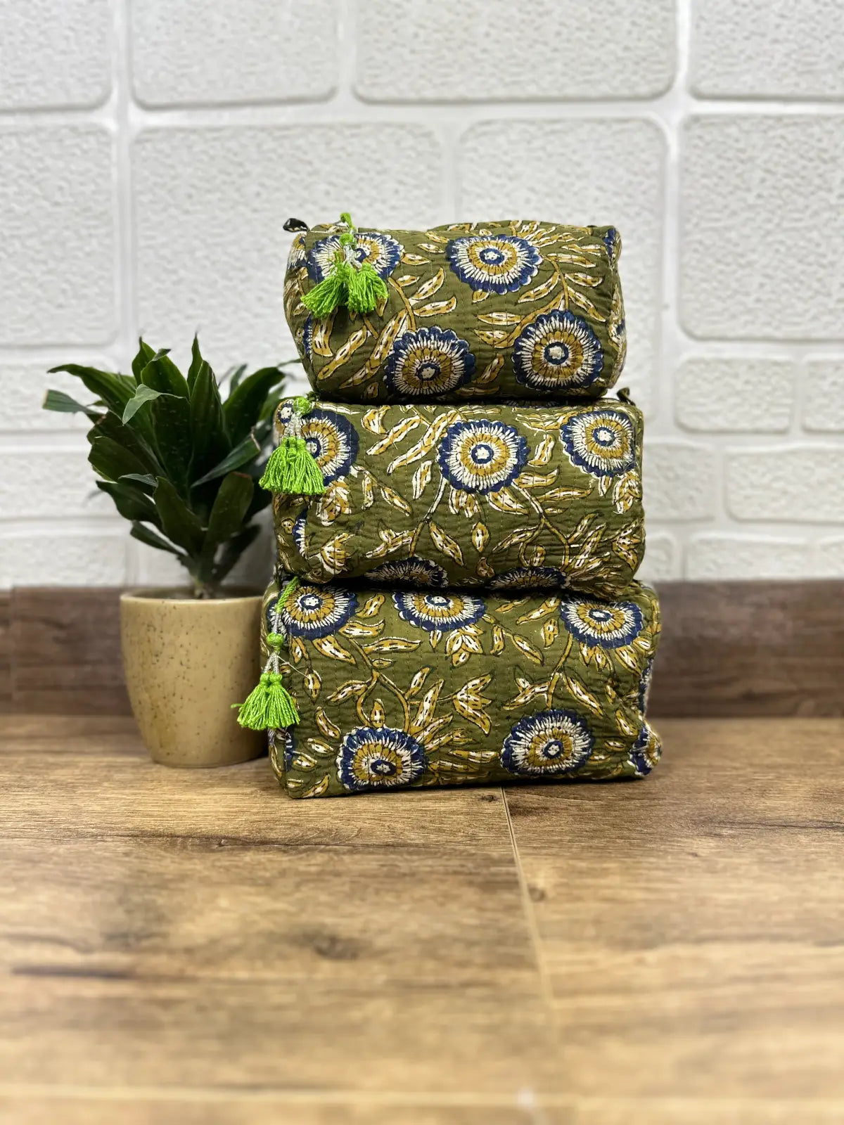 Block Print Toiletry & Makeup Bag | Quilted Wash Bag