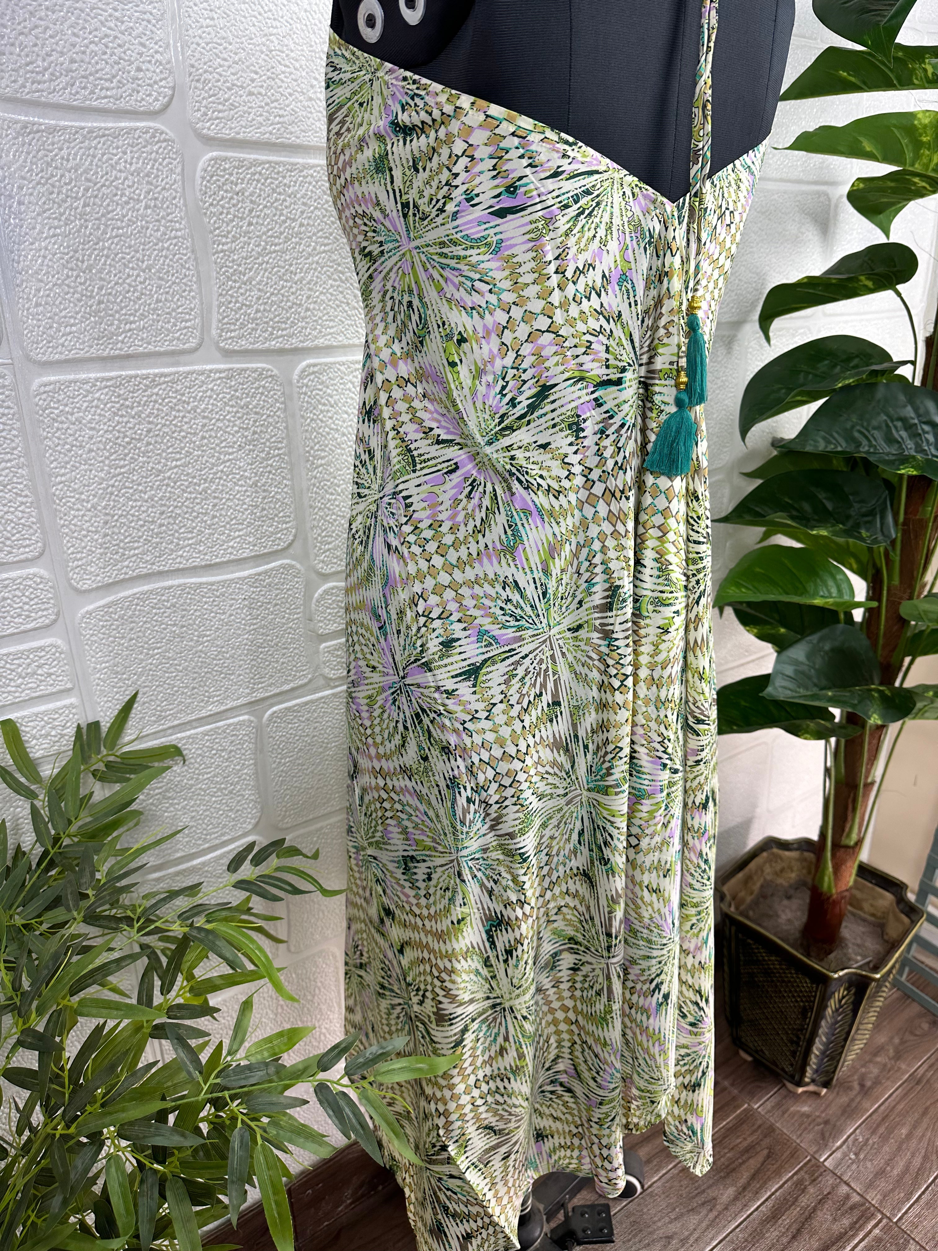 Handmade Floral Halter Maxi Dress: Vintage Boho Sundress