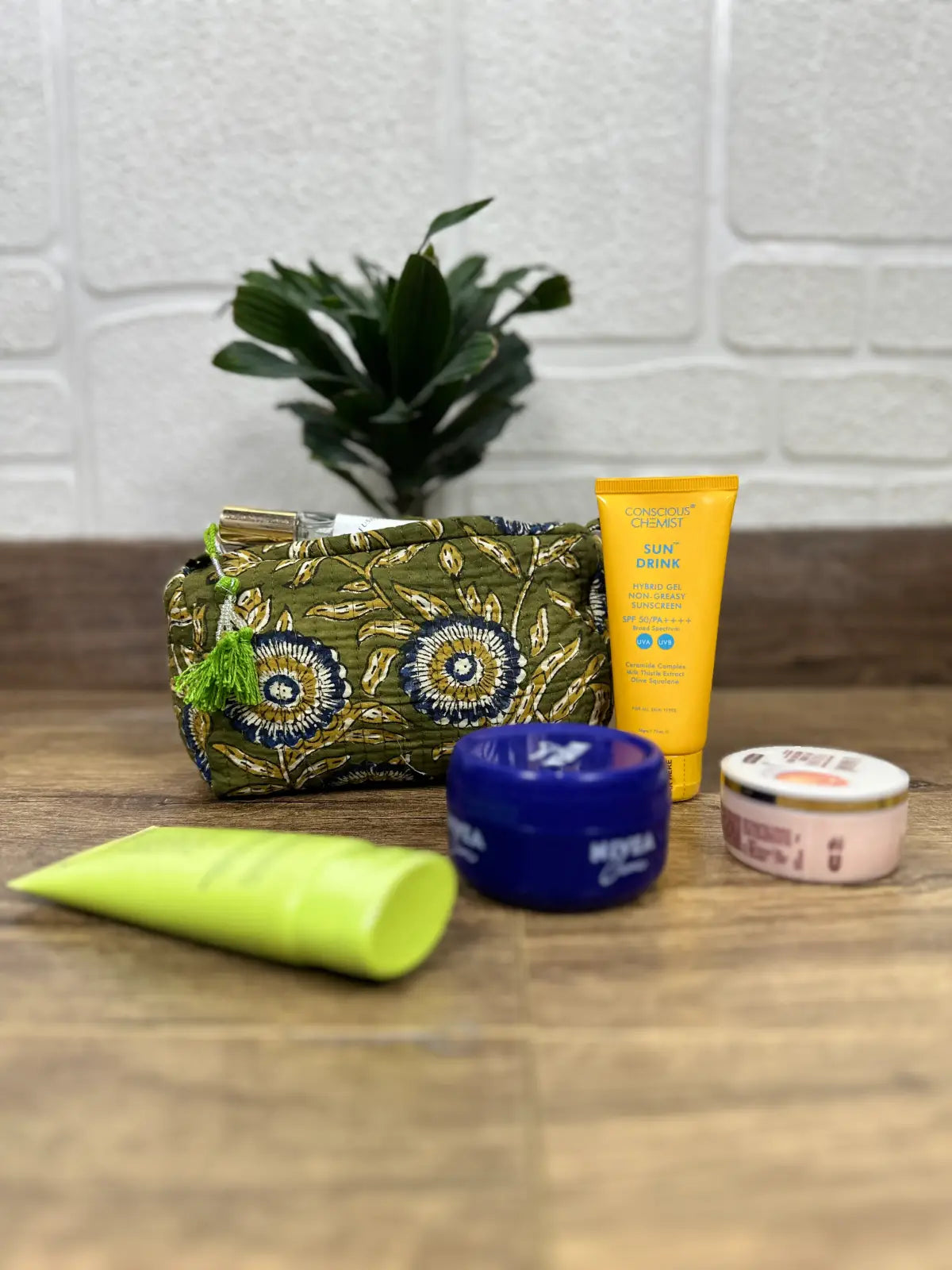 Block Print Toiletry & Makeup Bag | Quilted Wash Bag