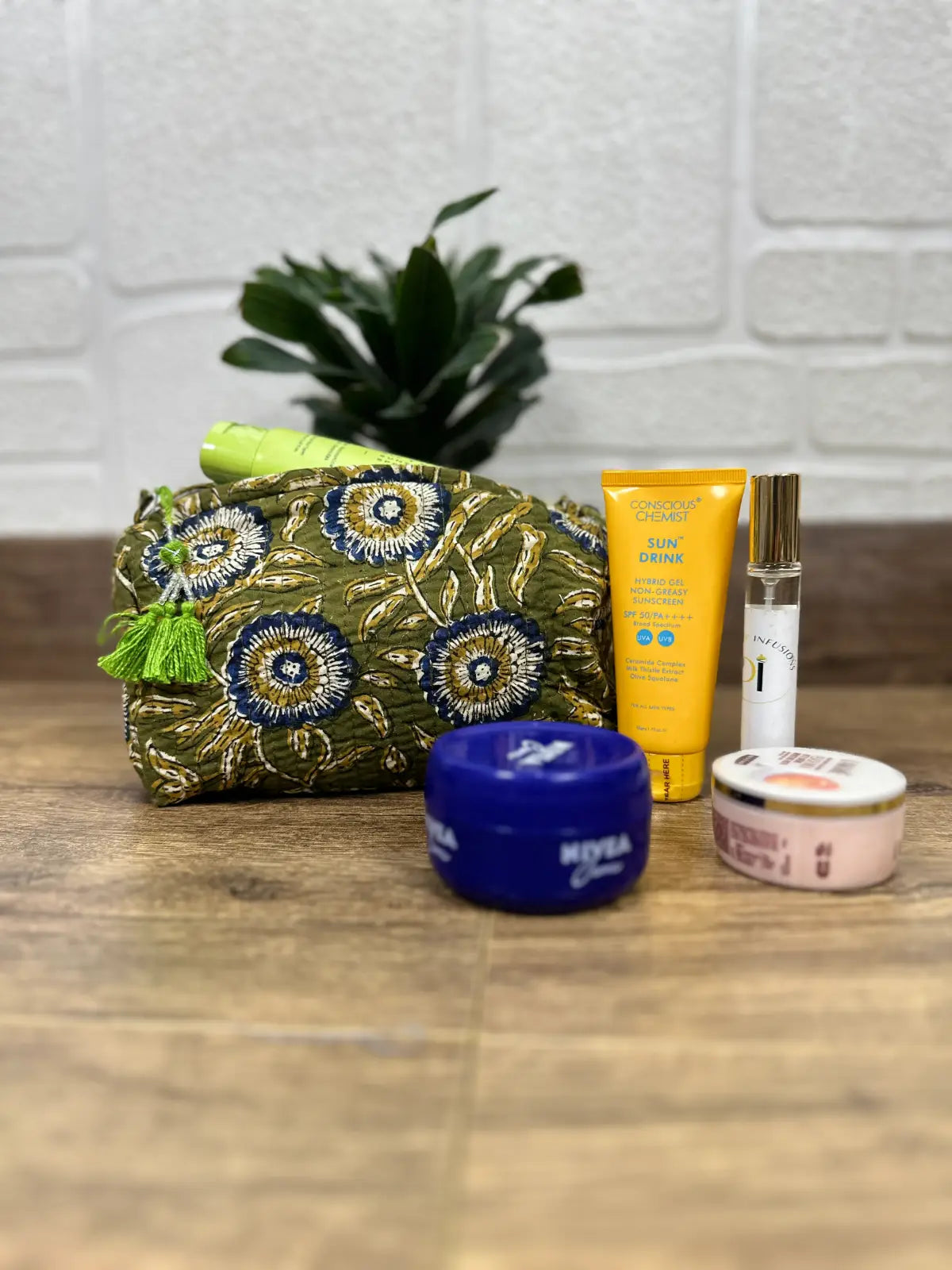 Block Print Toiletry & Makeup Bag | Quilted Wash Bag