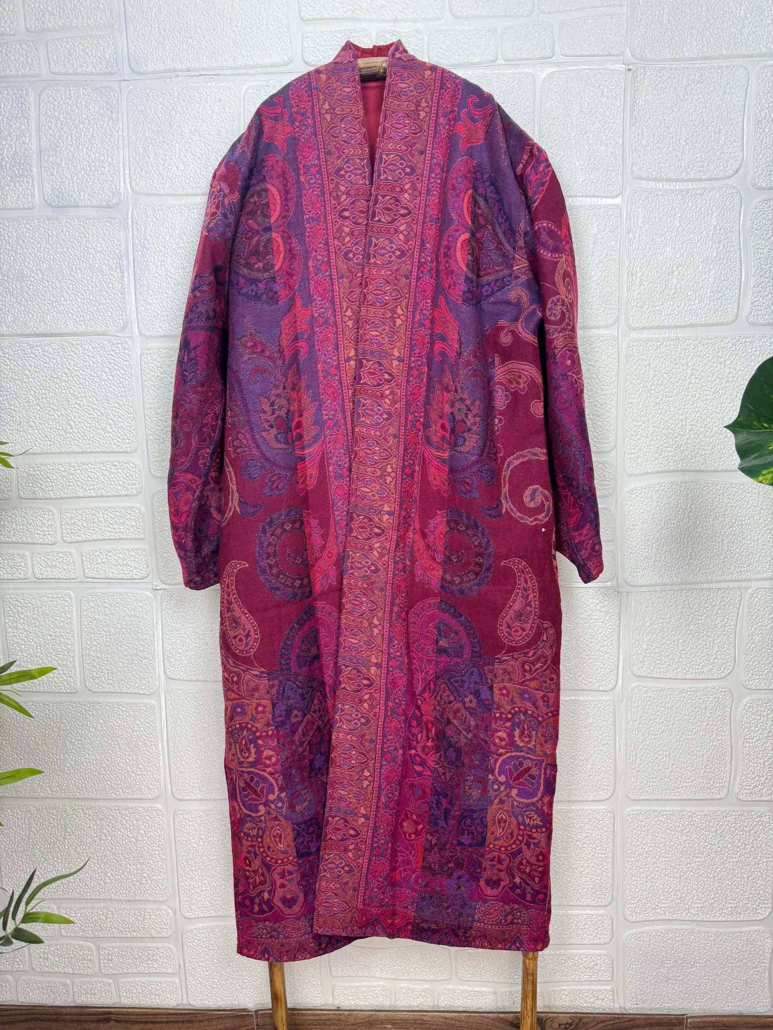 Handmade Merino Wool Kimono Robe: Paisley Floral Jacket, Elegant Cardigan