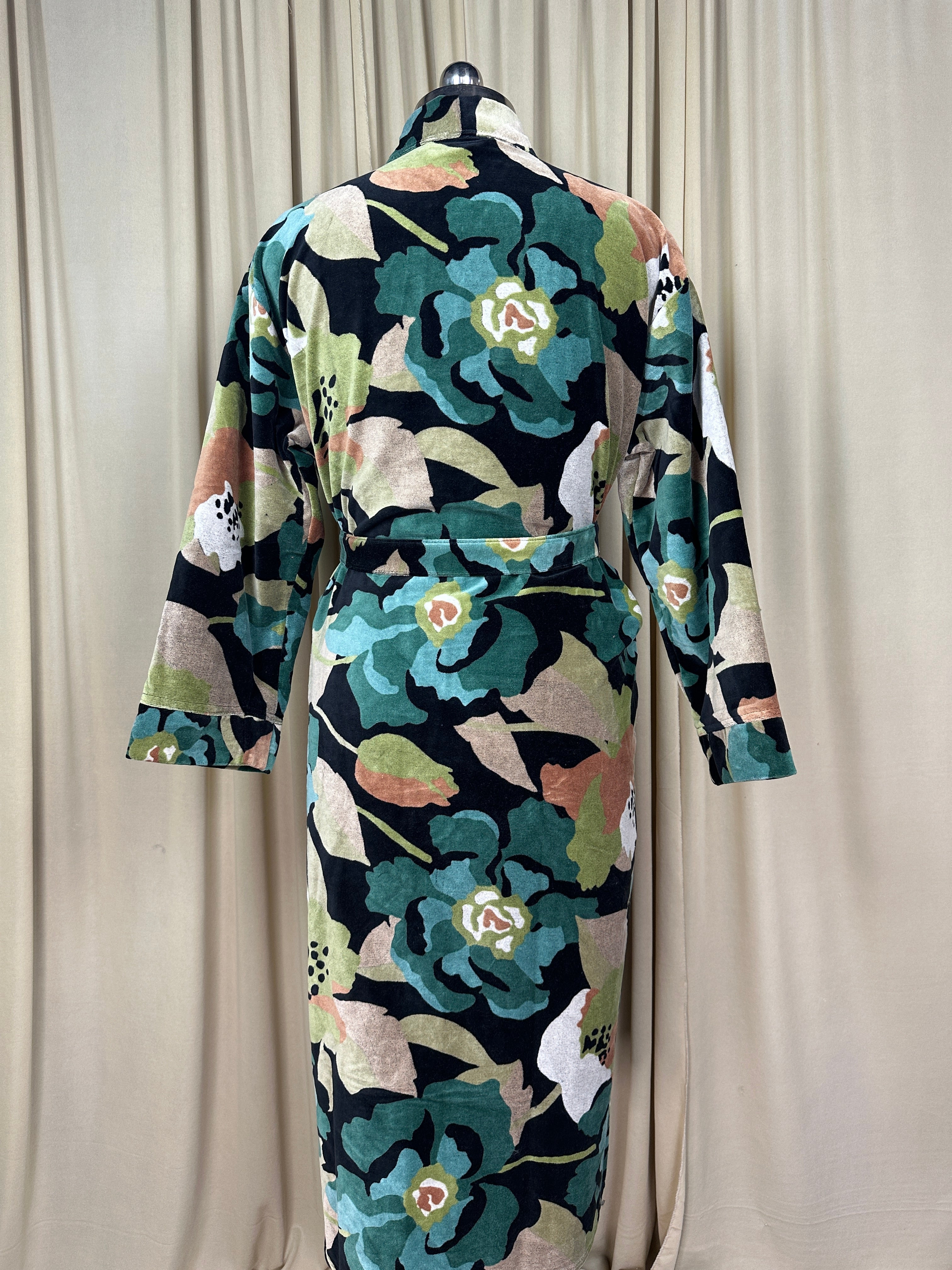 Luxury Velvet Kimono Unisex House Robe | Boho Jacket Autumn Winter Christmas Gift Elegant Reversible Silk Lined | Quirky Gown Black Floral
