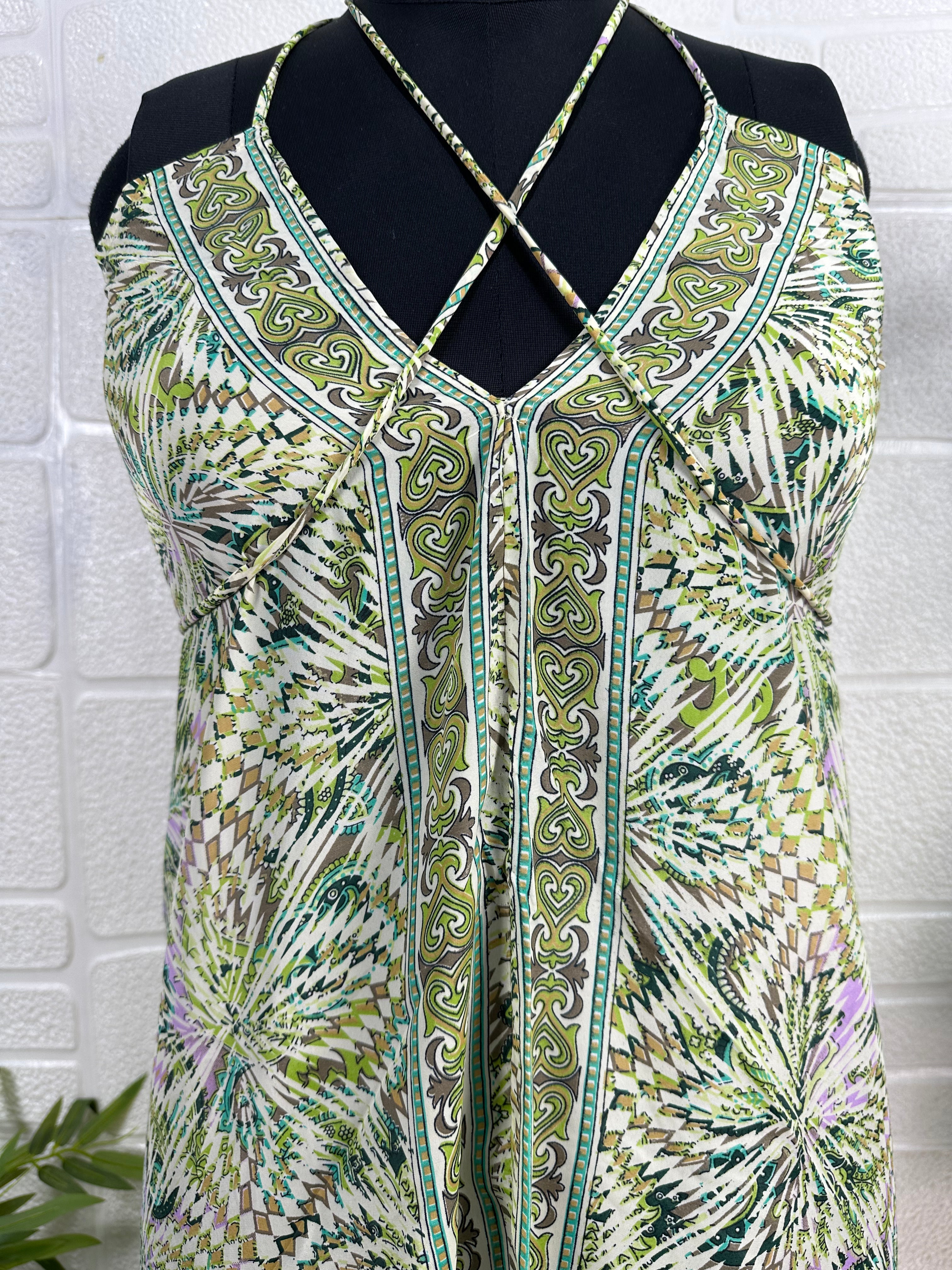 Handmade Floral Halter Maxi Dress: Vintage Boho Sundress