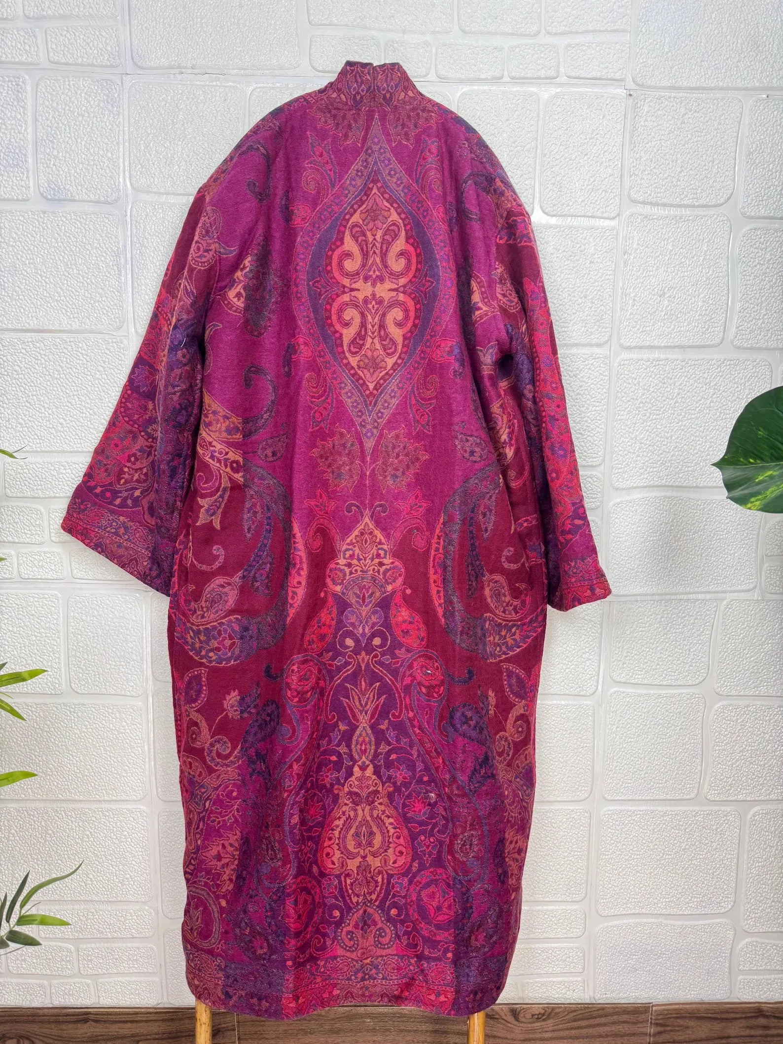 Handmade Merino Wool Kimono Robe: Paisley Floral Jacket, Elegant Cardigan