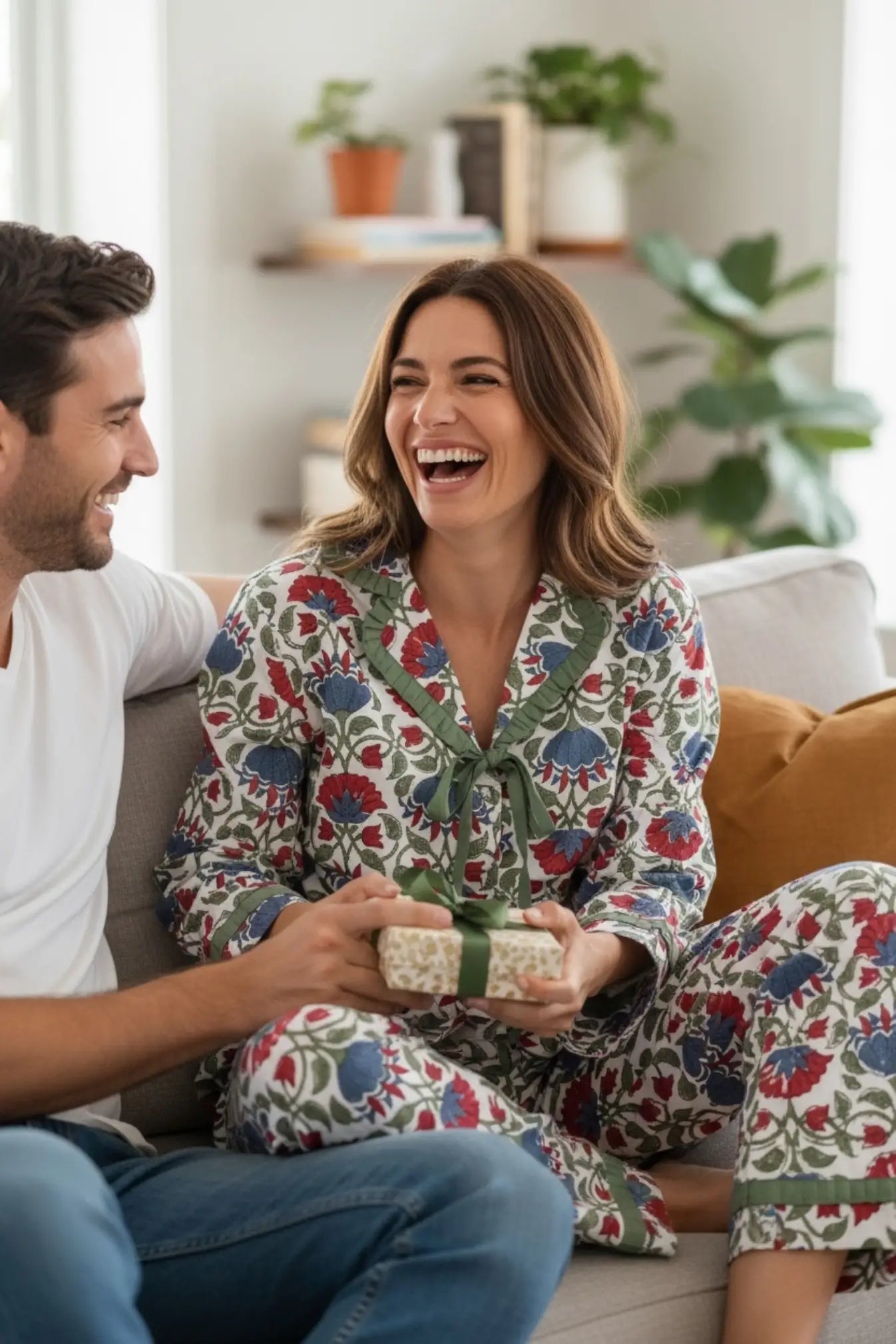 Pure Soft Cotton Pajama Set Two Piece, Indian Hand Block Floral Print | Luxury Sleepwear Loungewear Gift for Her, Valentine Anniversary Mom!