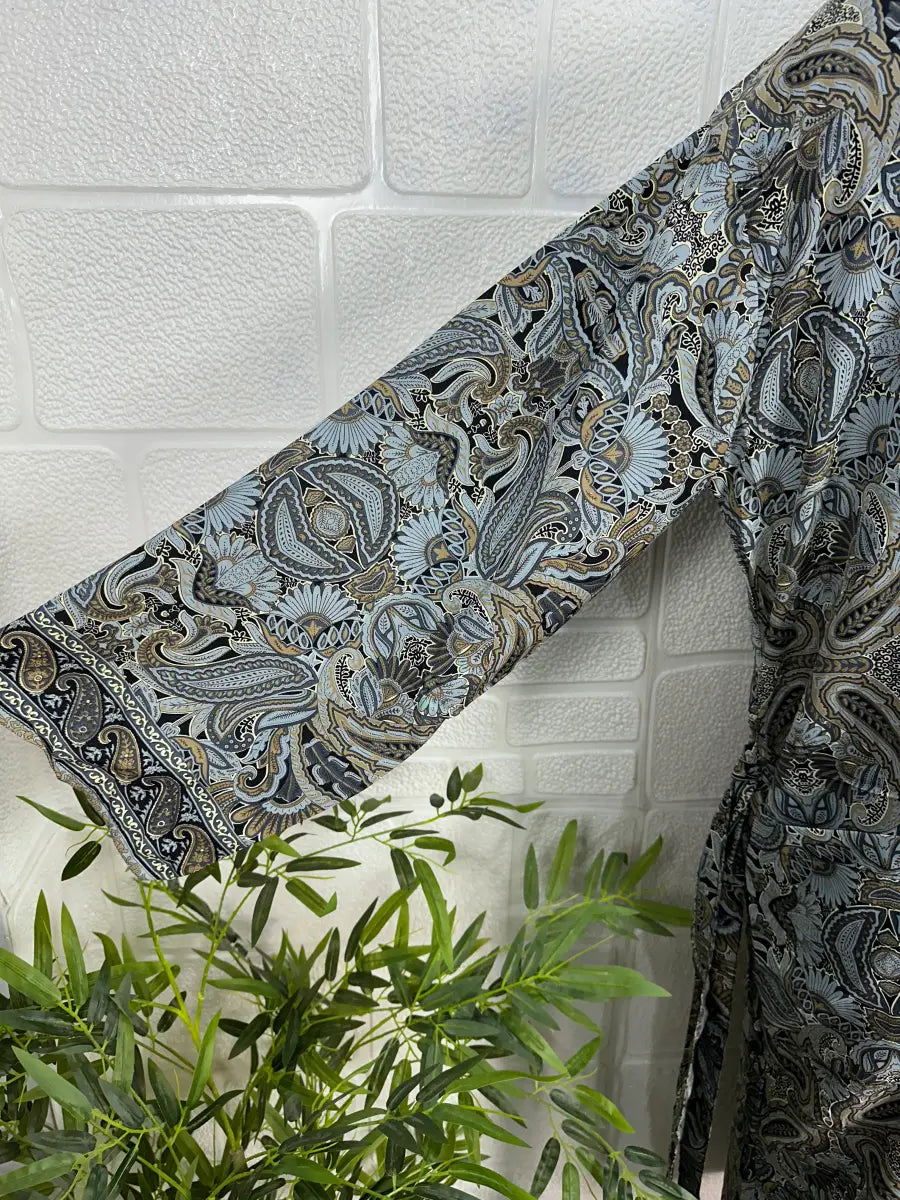 Boho Men Silk Kimono Robe, Luxury Silk Dressing Gown for Man, Long House Beach Artist Bathrobe, Birthday Present for husband, Gift for Him