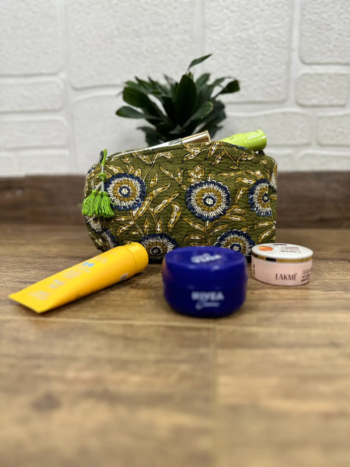 Block Print Toiletry & Makeup Bag | Quilted Wash Bag