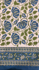 Pure Soft Cotton Bedsheet with Pillow Covers | Hand Block Printed Jaipuri Floral Bedspread Queen King Size Summer Garden Bedding, Mughal Art