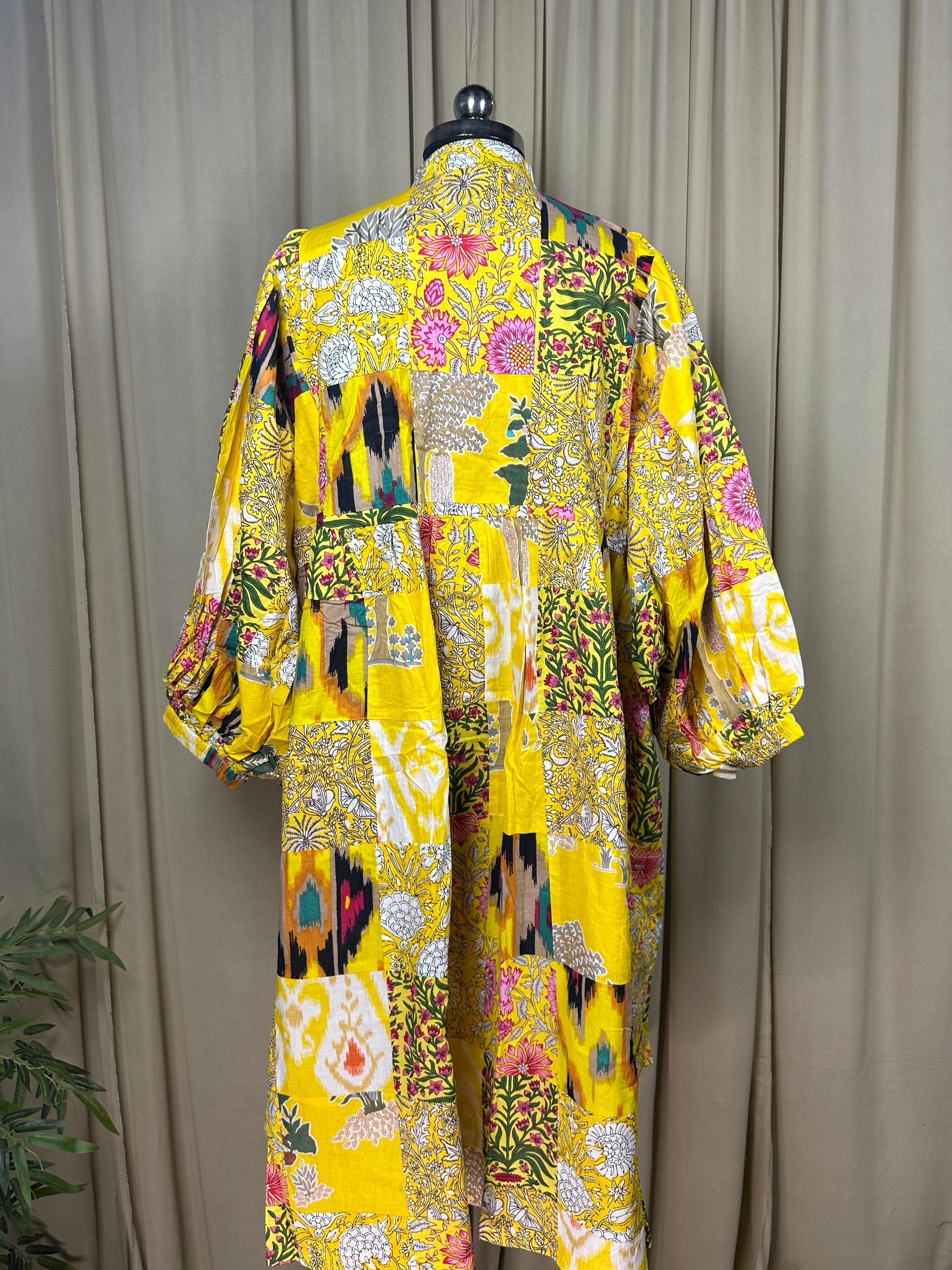 Boho Maxi Dress With Sleeves | Handmade Patchwork Long Flowy Beach Dress, One-of-a-kind Elegant Retro Outfit, Modest Gown with Pockets