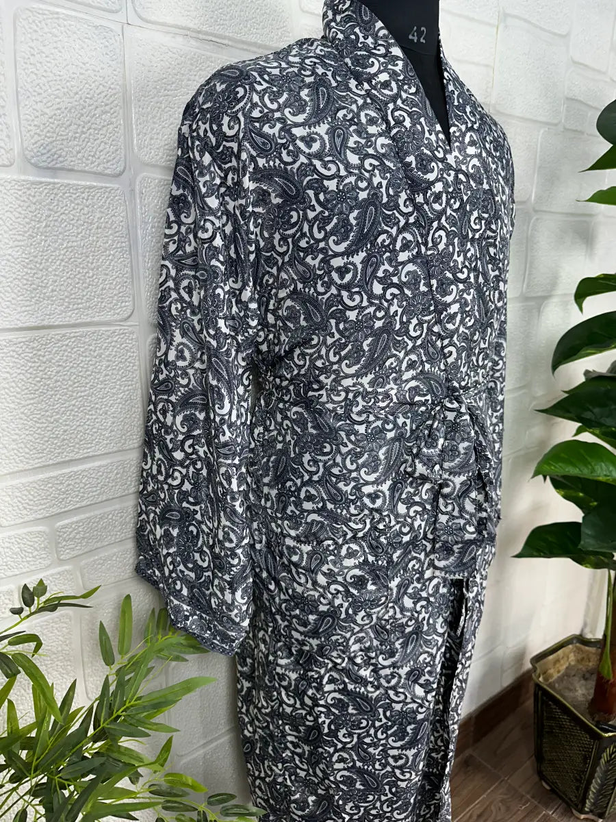 Boho Men Silk Kimono Robe, Luxury Silk Dressing Gown for Man, Long House Beach Artist Bathrobe, Birthday Present for husband, Gift for Him