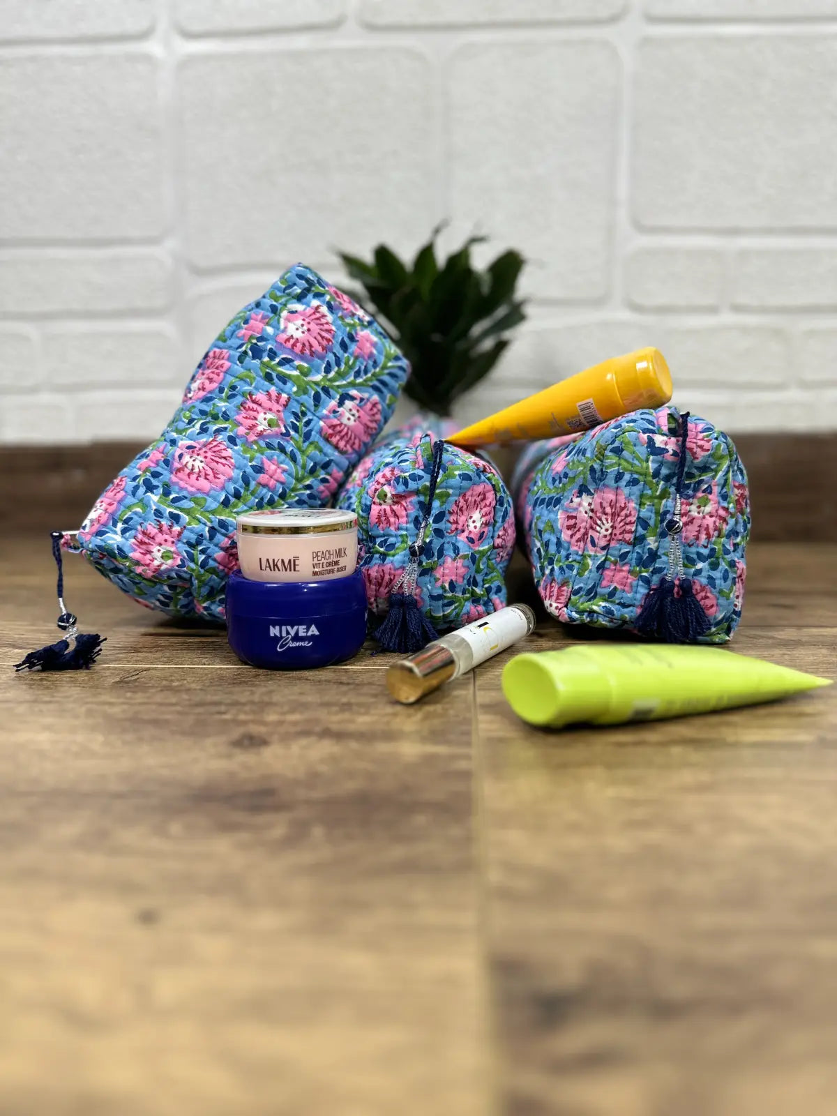 Block Print Toiletry & Makeup Bag | Quilted Wash Bag