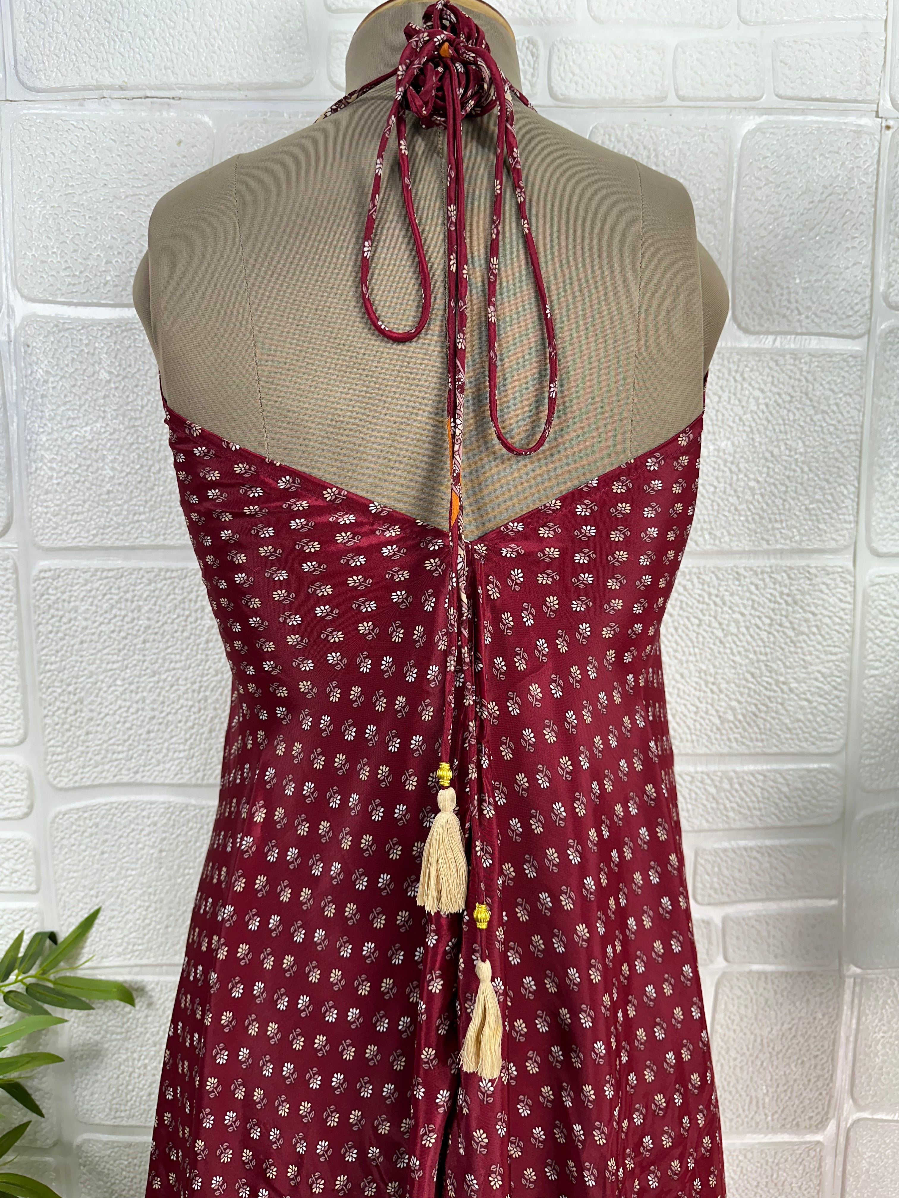 Handmade Floral Halter Maxi Dress: Vintage Boho Sundress