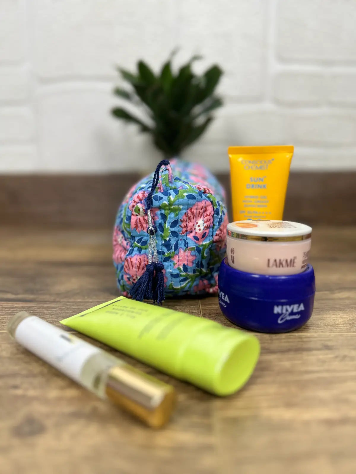 Block Print Toiletry & Makeup Bag | Quilted Wash Bag