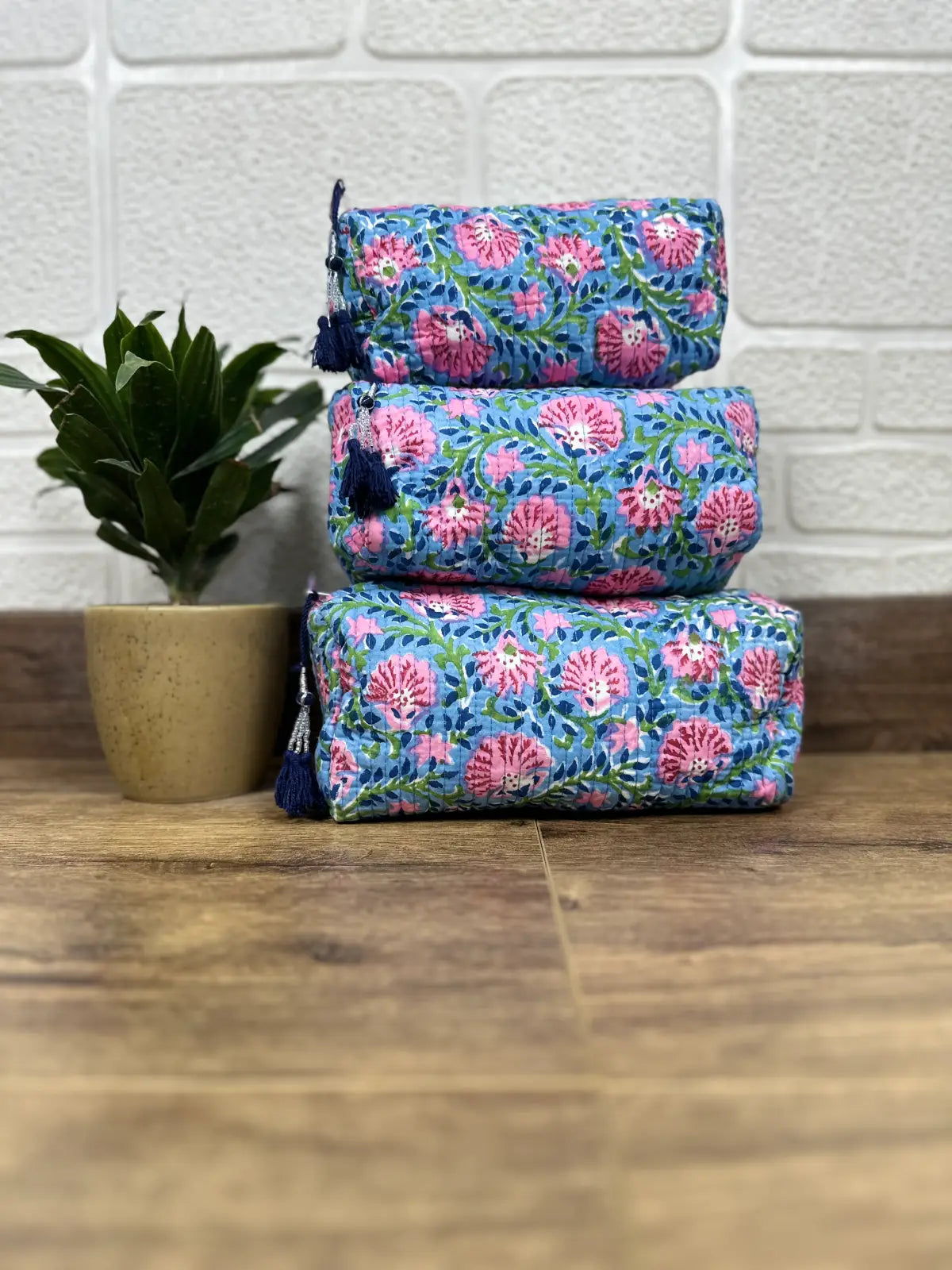 Block Print Toiletry & Makeup Bag | Quilted Wash Bag