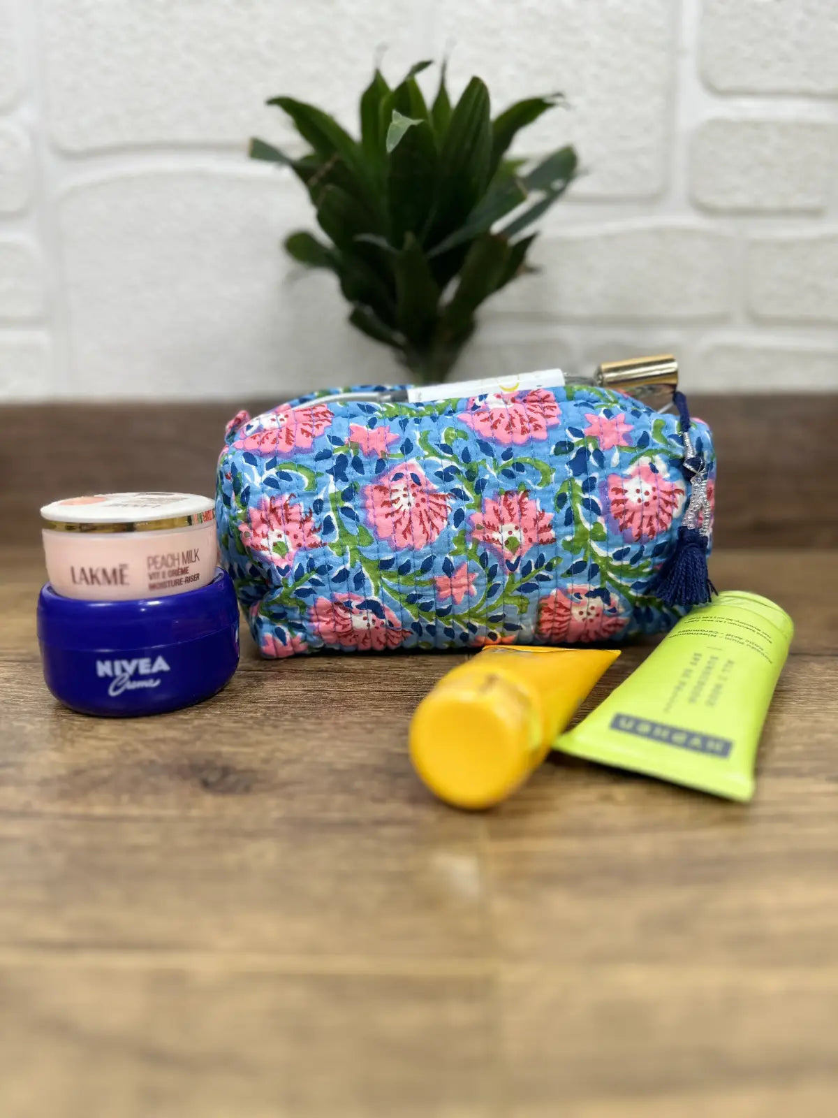 Block Print Toiletry & Makeup Bag | Quilted Wash Bag