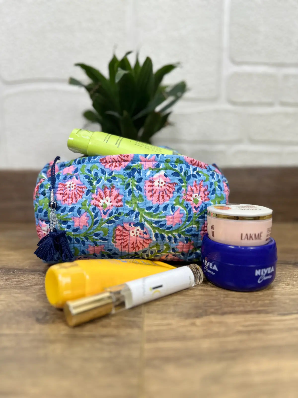 Block Print Toiletry & Makeup Bag | Quilted Wash Bag
