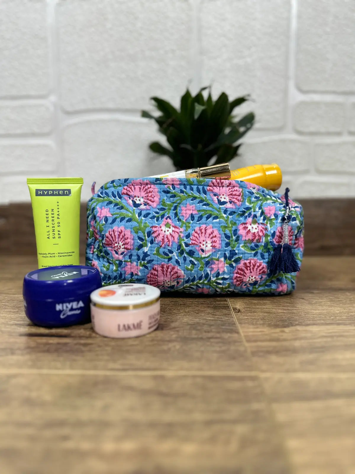 Block Print Toiletry & Makeup Bag | Quilted Wash Bag