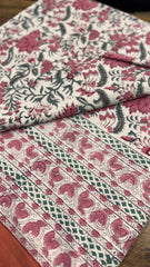 Pure Soft Cotton Bedsheet with Pillow Covers | Hand Block Printed Jaipuri Floral Bedspread Queen King Size Summer Boho Home Decor | Gift Set