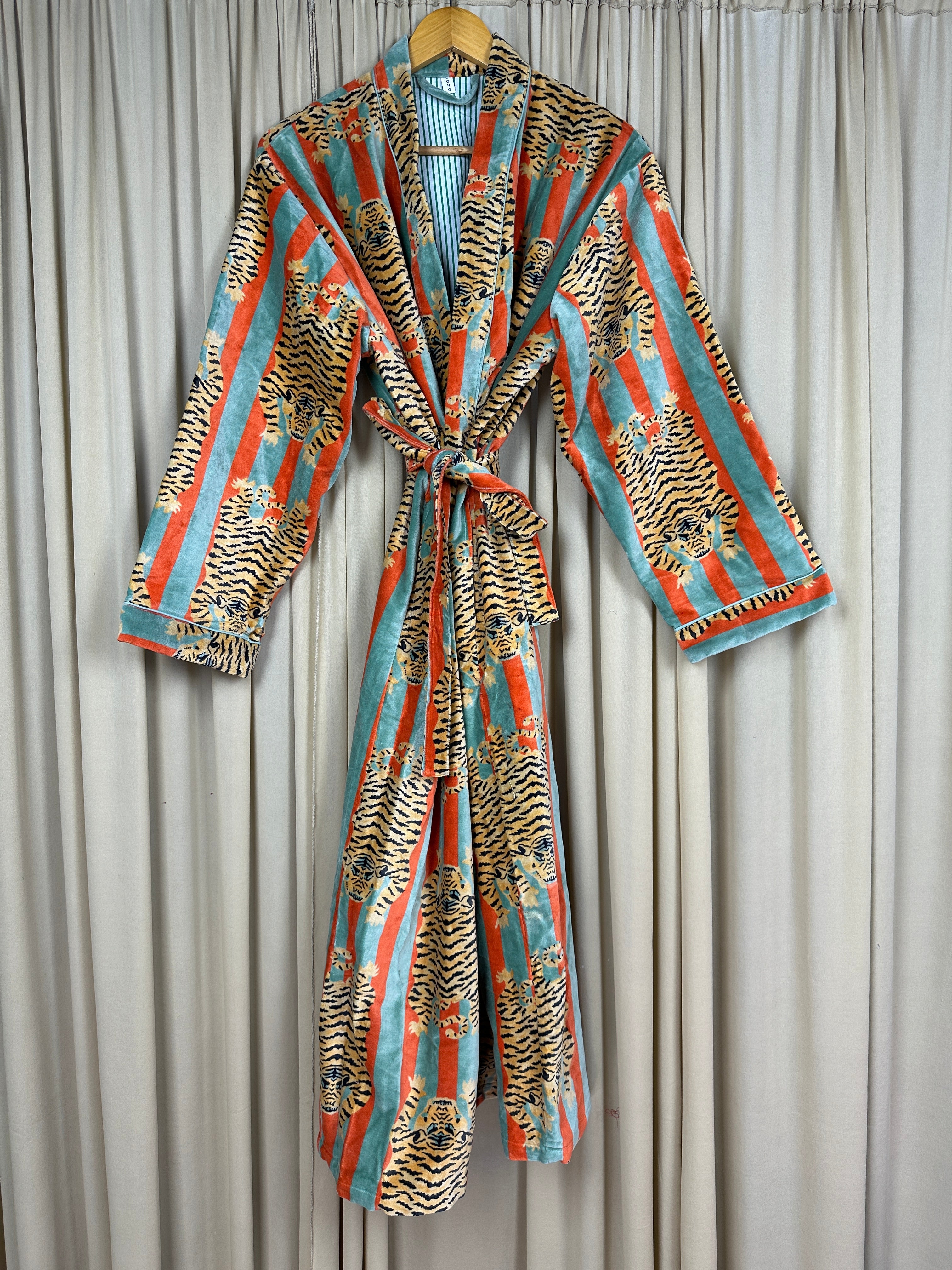 Luxury Velvet Kimono Unisex House Robe | Boho Jacket Autumn Winter Christmas Gift Elegant Reversible Cotton Lined | Quirky Gown Animal print