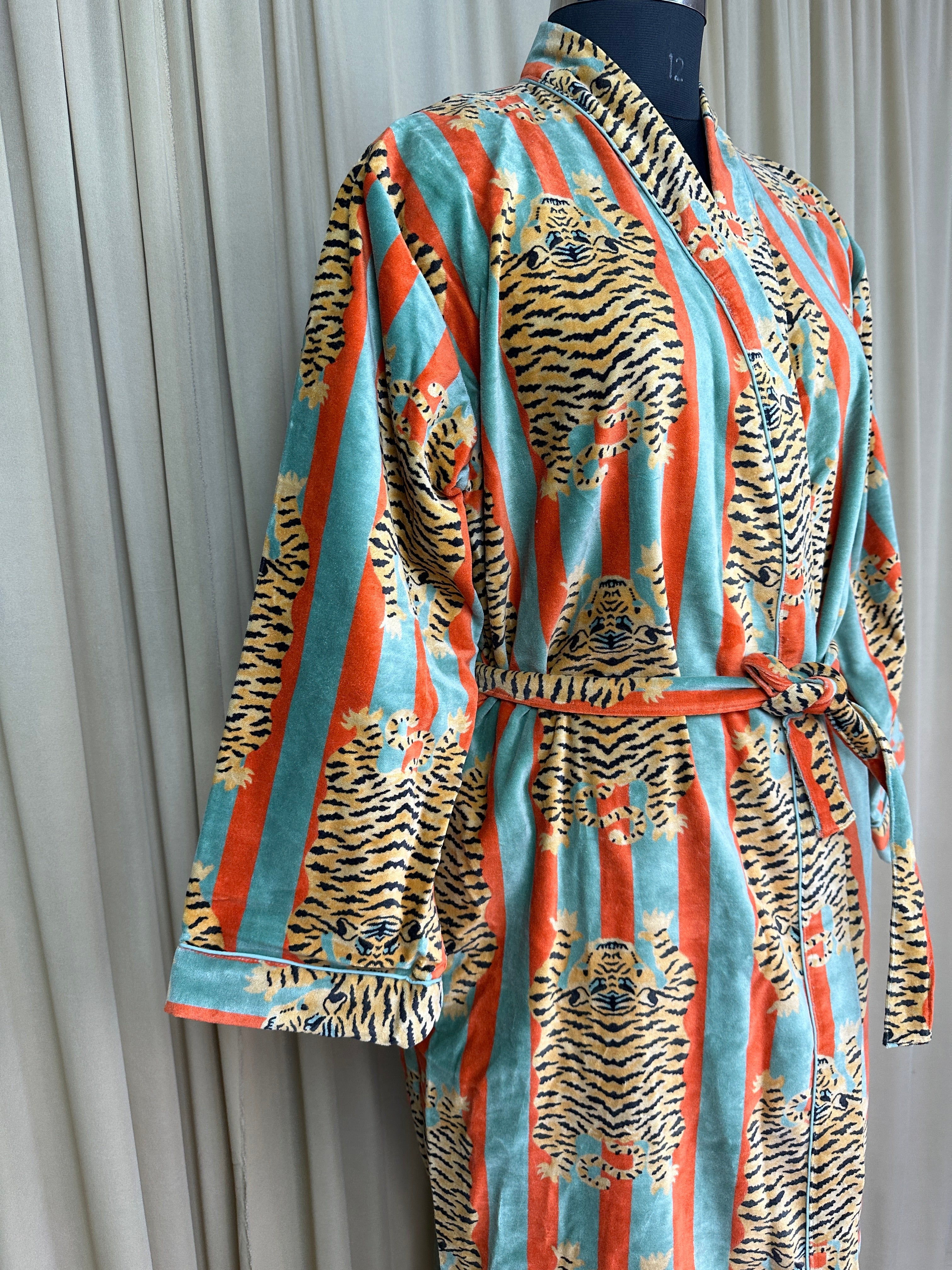 Luxury Velvet Kimono Unisex House Robe | Boho Jacket Autumn Winter Christmas Gift Elegant Reversible Cotton Lined | Quirky Gown Animal print