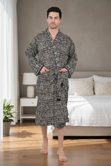 Pure Cotton Handblock Men Kimono | Indian Printed Man House Robe, Boho Beach Coverup Dressing Gown, Lightweight Loungewear, Gift For Him Dad