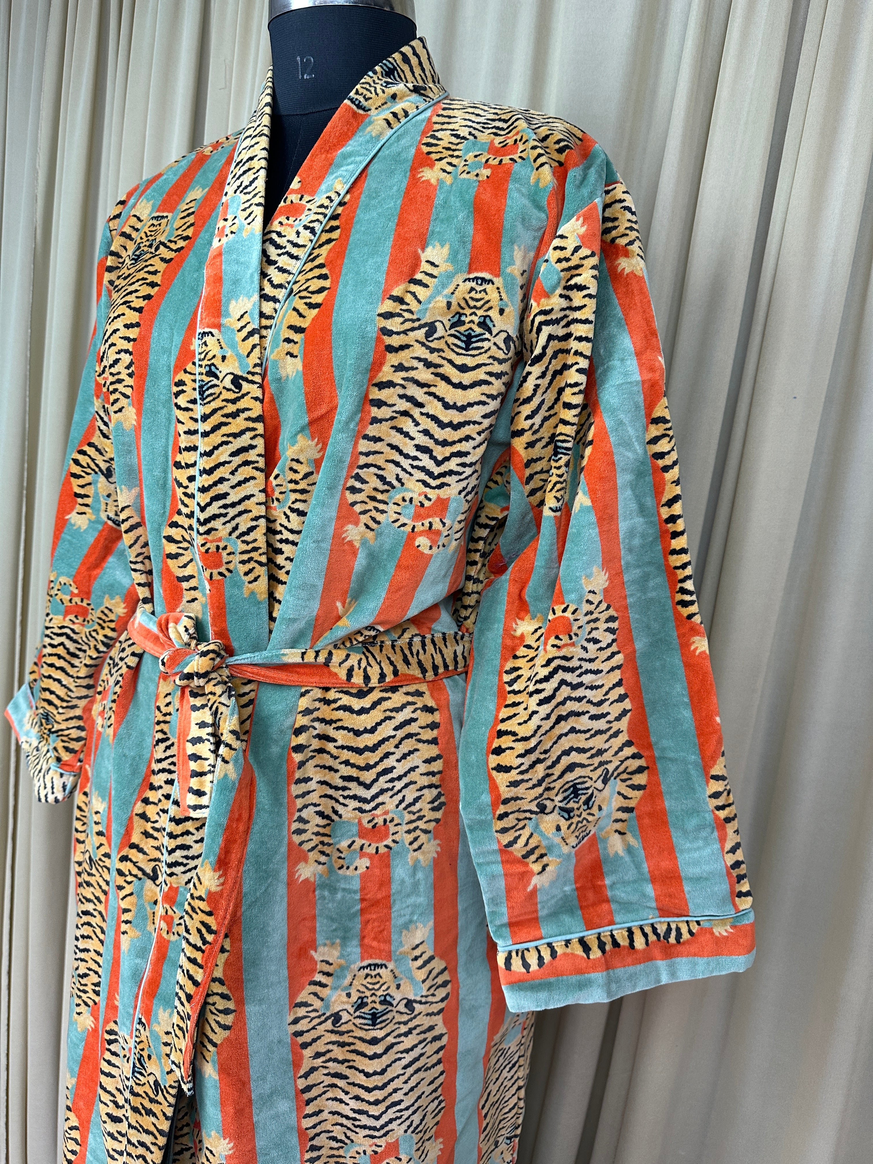 Luxury Velvet Kimono Unisex House Robe | Boho Jacket Autumn Winter Christmas Gift Elegant Reversible Cotton Lined | Quirky Gown Animal print