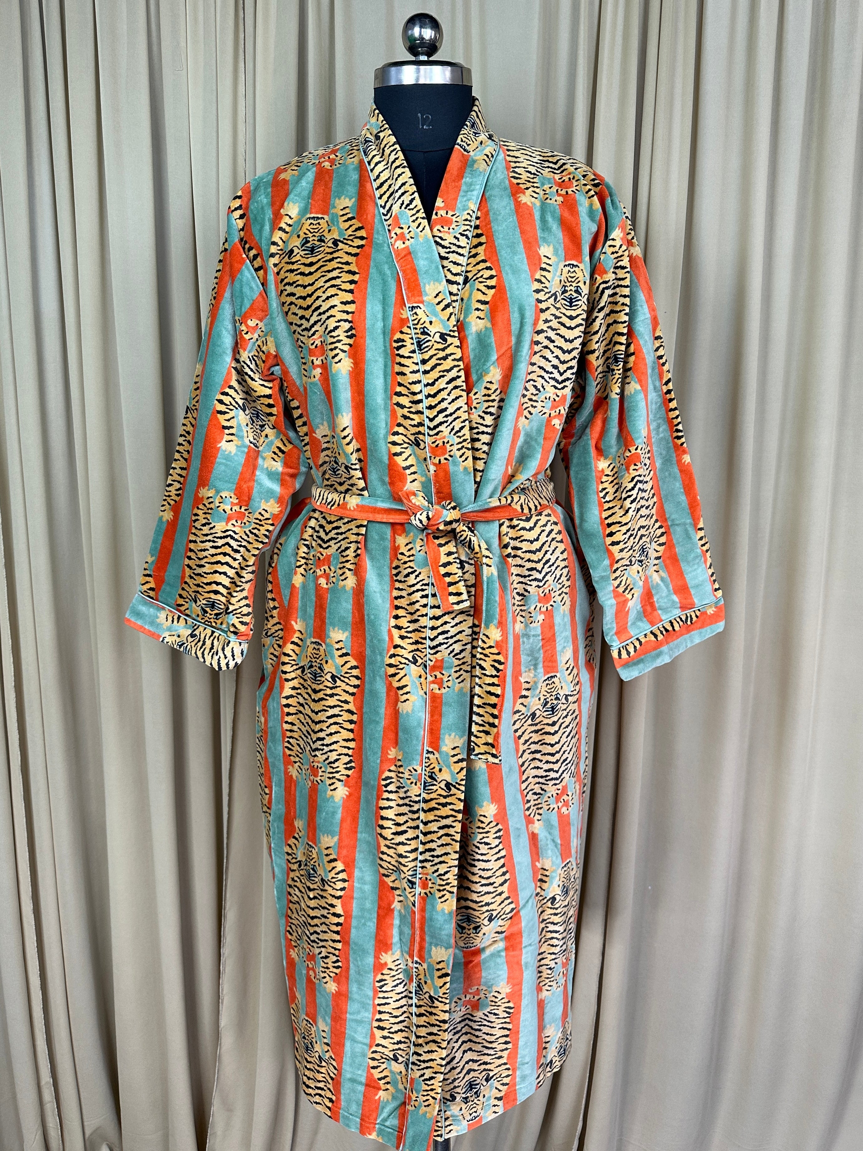Luxury Velvet Kimono Unisex House Robe | Boho Jacket Autumn Winter Christmas Gift Elegant Reversible Cotton Lined | Quirky Gown Animal print