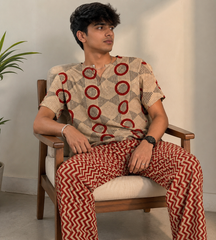 Handblock Print Cotton Mens PJ Set | Stylish Printed Short Sleeve Shirt & Relaxed Pajama Soft Breathable Comfortable Loungewear Gift for Men