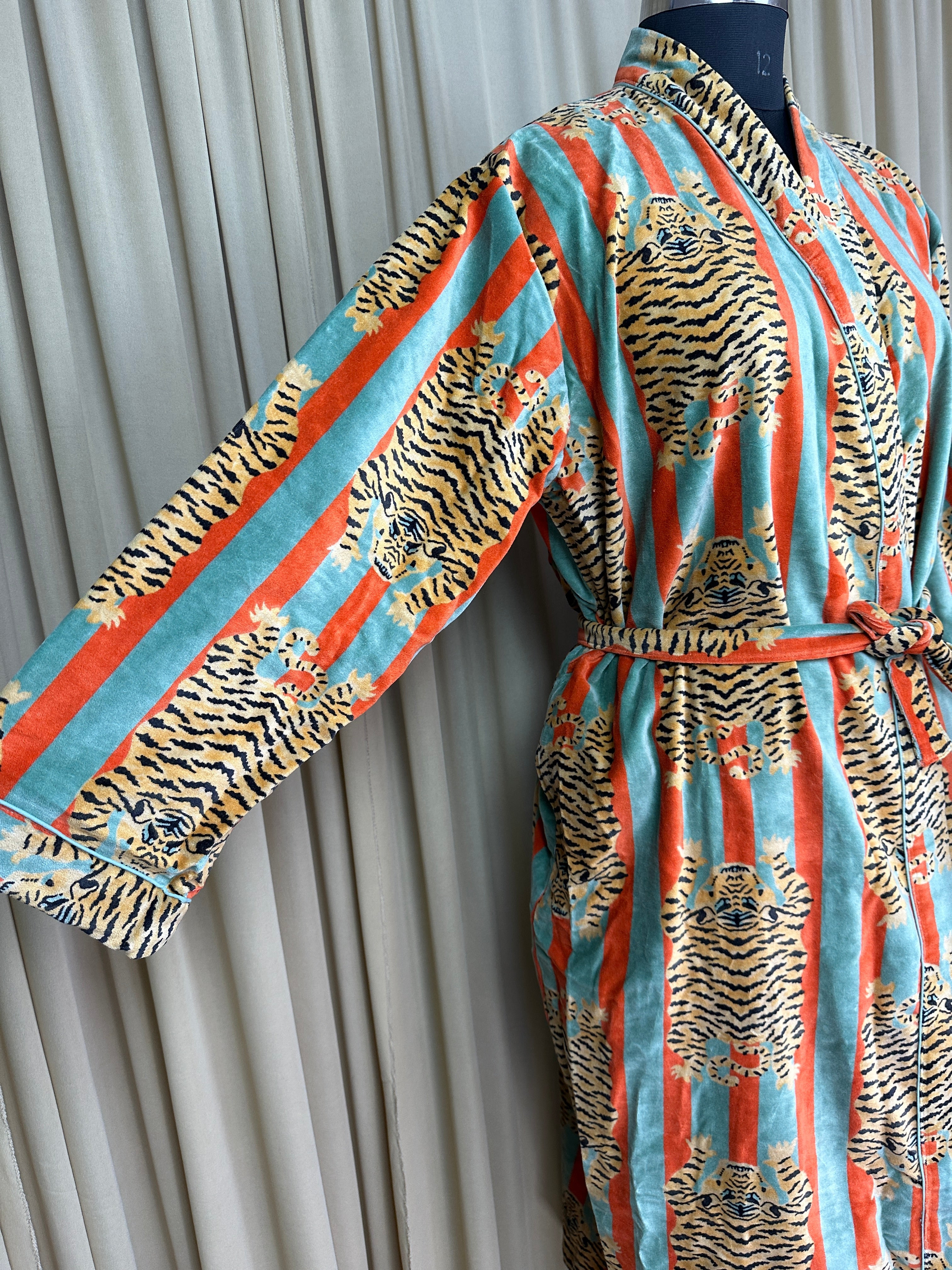 Luxury Velvet Kimono Unisex House Robe | Boho Jacket Autumn Winter Christmas Gift Elegant Reversible Cotton Lined | Quirky Gown Animal print