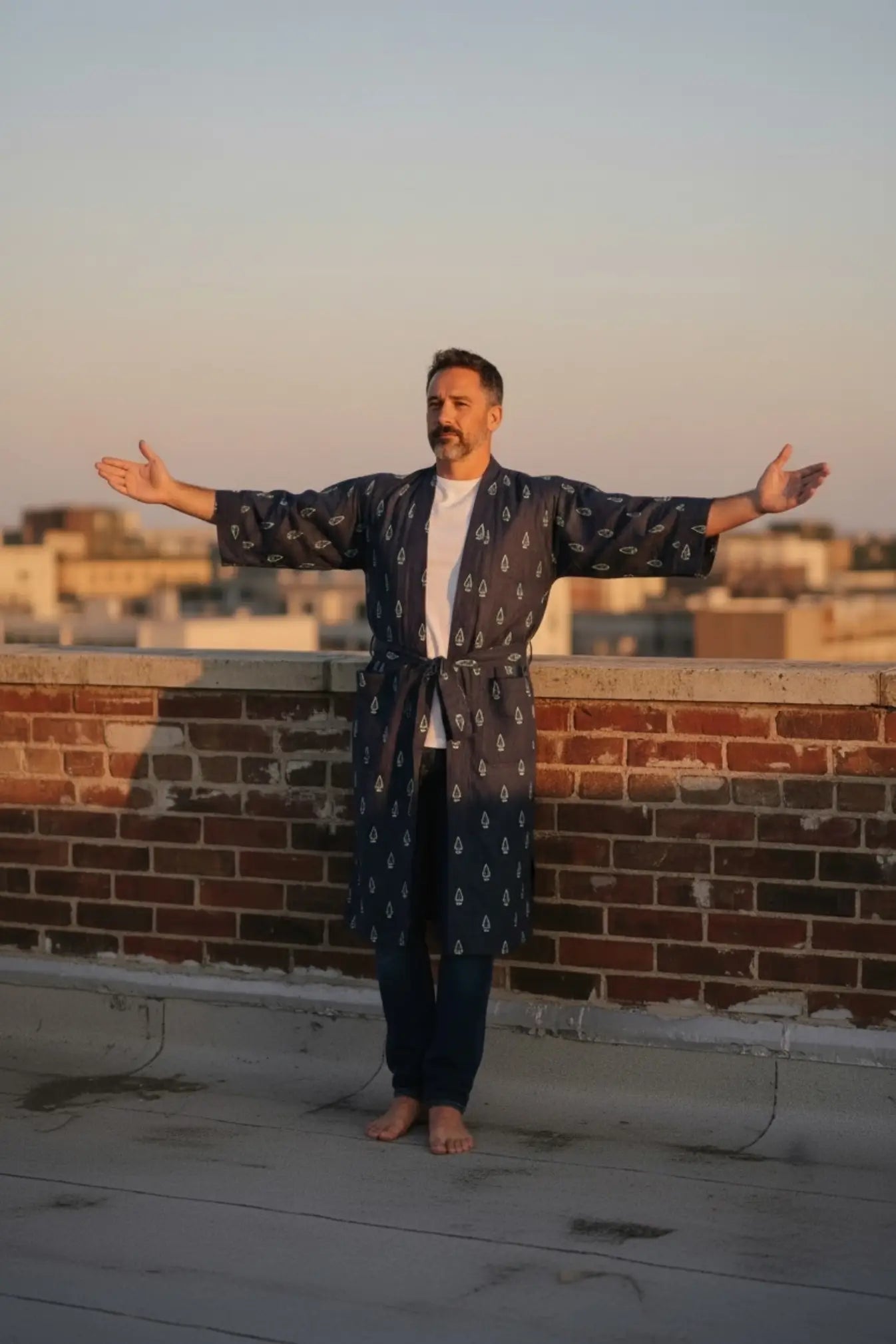 Pure Cotton Boho Men Kimono Robe | Geometric Luxury Dressing Gown Summer Loungewear, Onesie Unisex Bathrobe Relax Fit Beach Outfit Cardigan