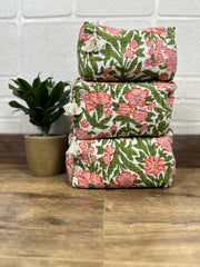 Block Print Toiletry & Makeup Bag | Quilted Wash Bag